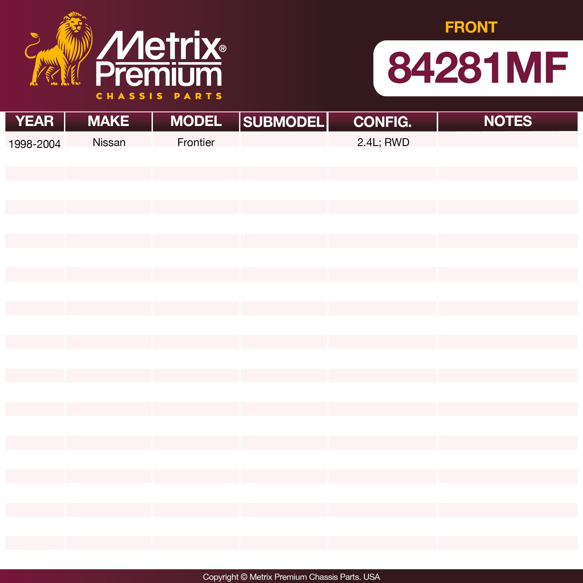 Metrix Premium Chassis Parts Front Disc Brake Rotor 84281MF aftermarket car parts