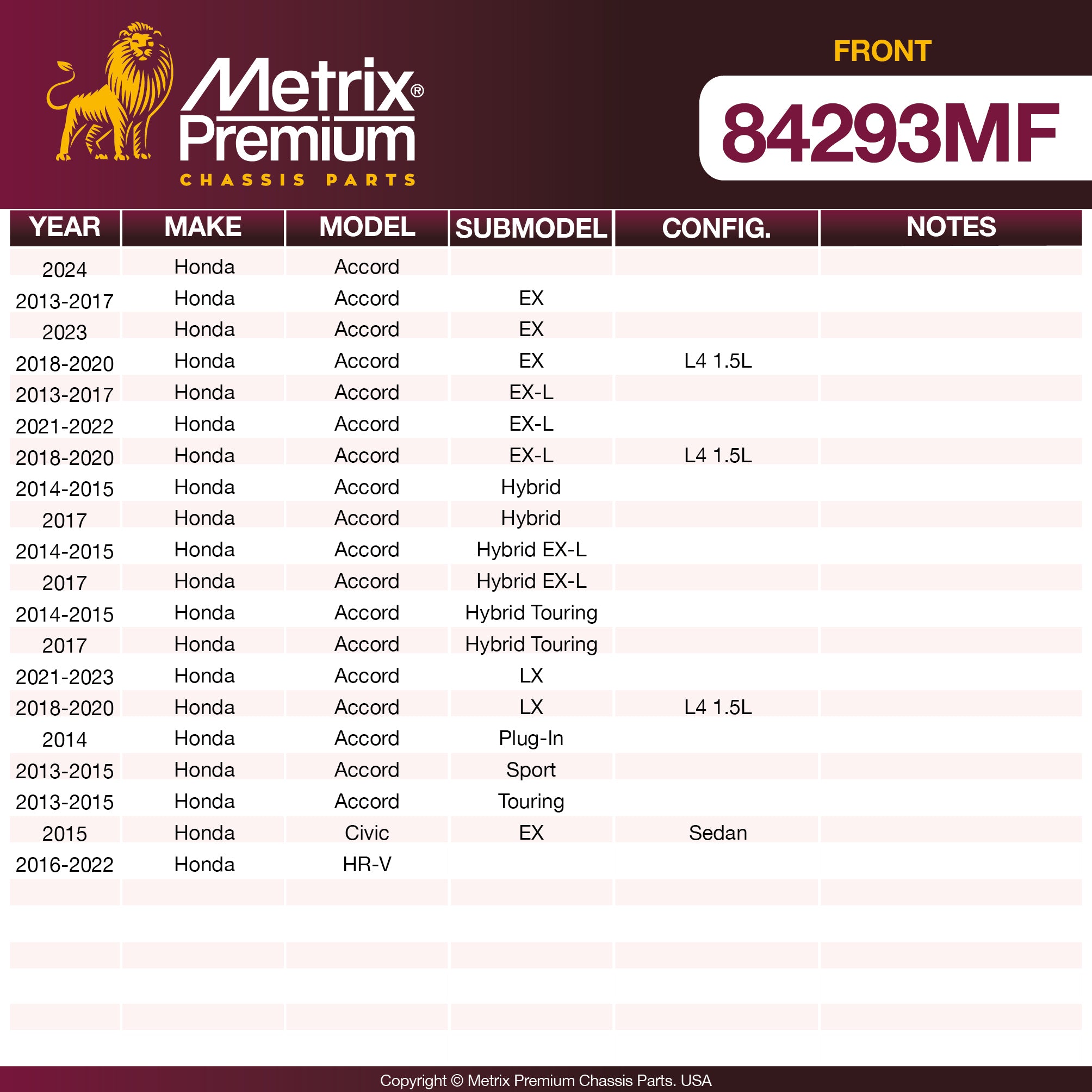Metrix Premium Front Disc Brake Rotor 84293MF OEM fit spare parts