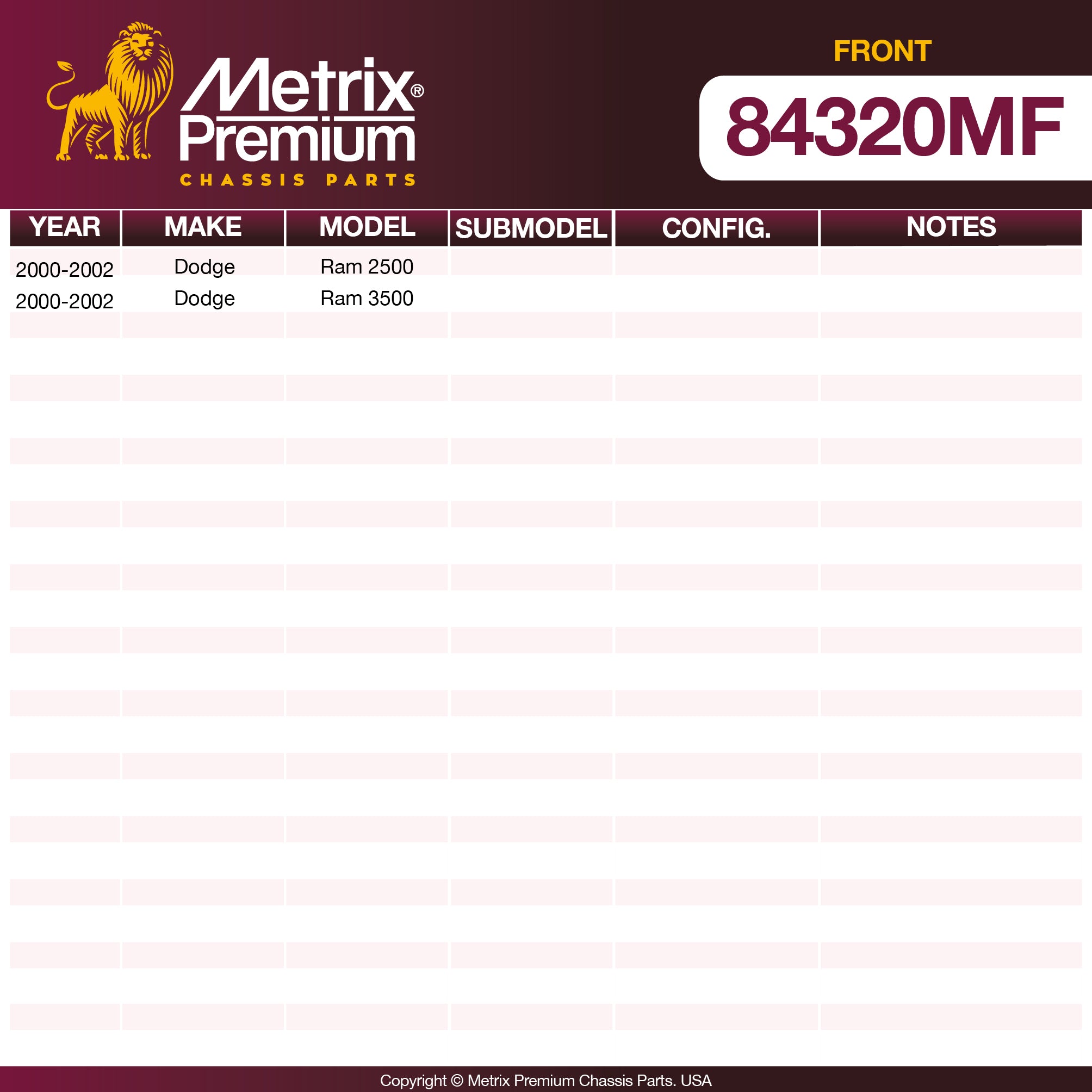 Metrix Premium Chassis Parts Front Disc Brake Rotor 84320MF aftermarket car parts