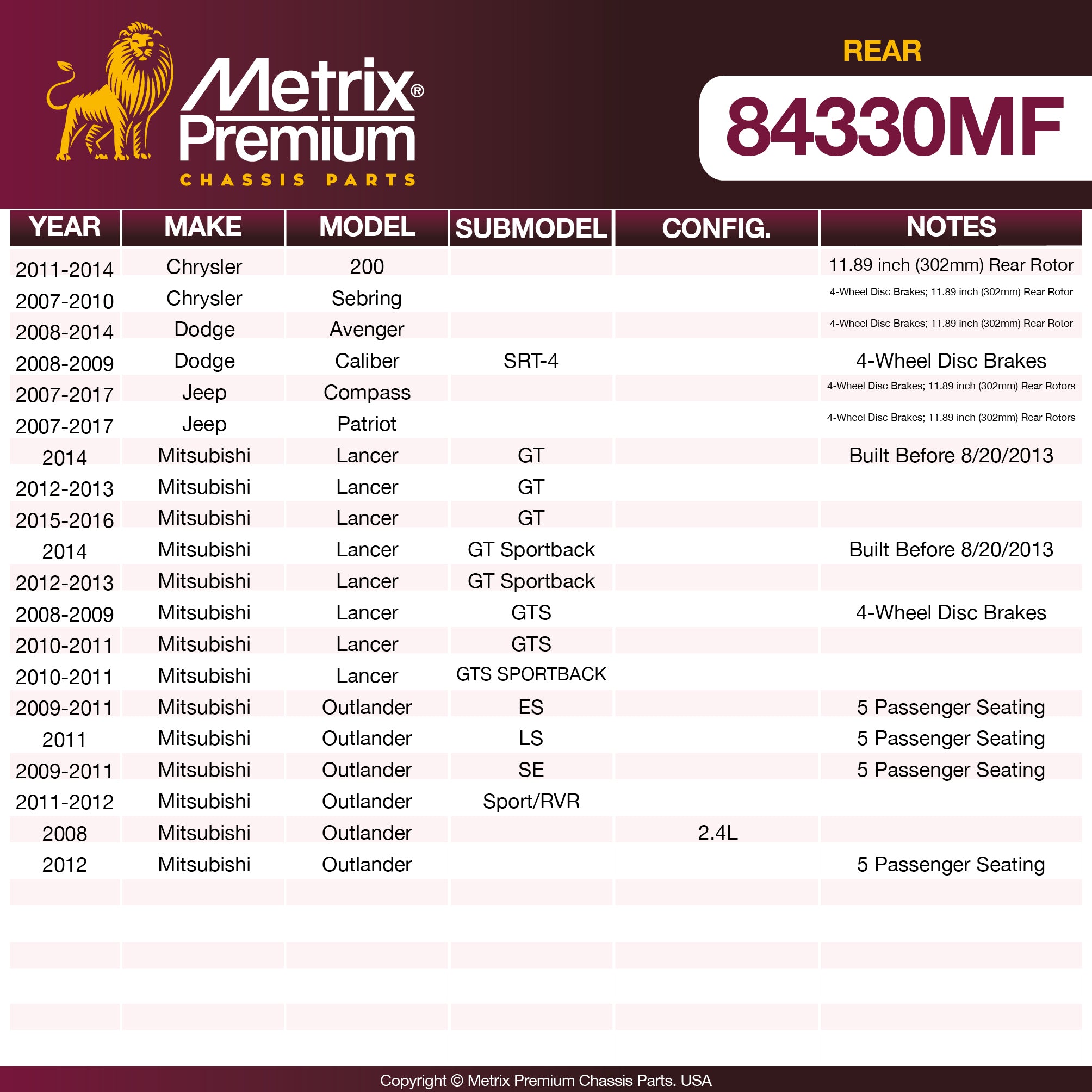 Metrix Premium Rear Disc Brake Rotor 84330MF OEM fit spare parts