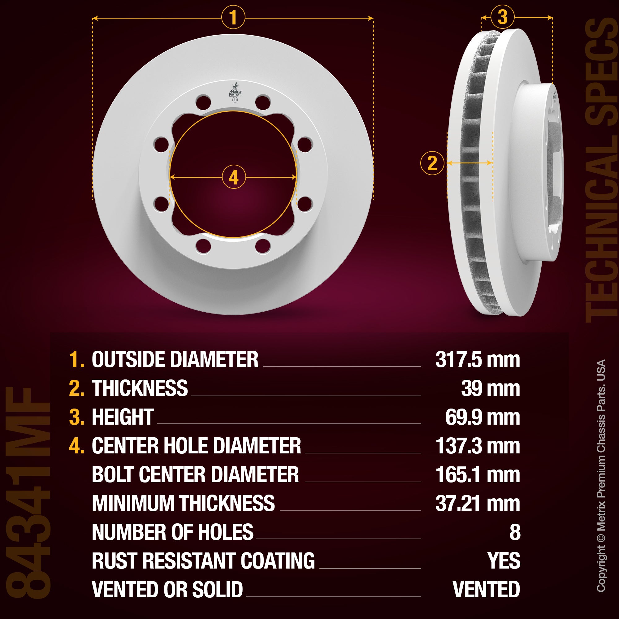 Metrix Premium Chassis Parts 2 PC Front Disc Brake Rotor Kit 92261MT aftermarket car parts