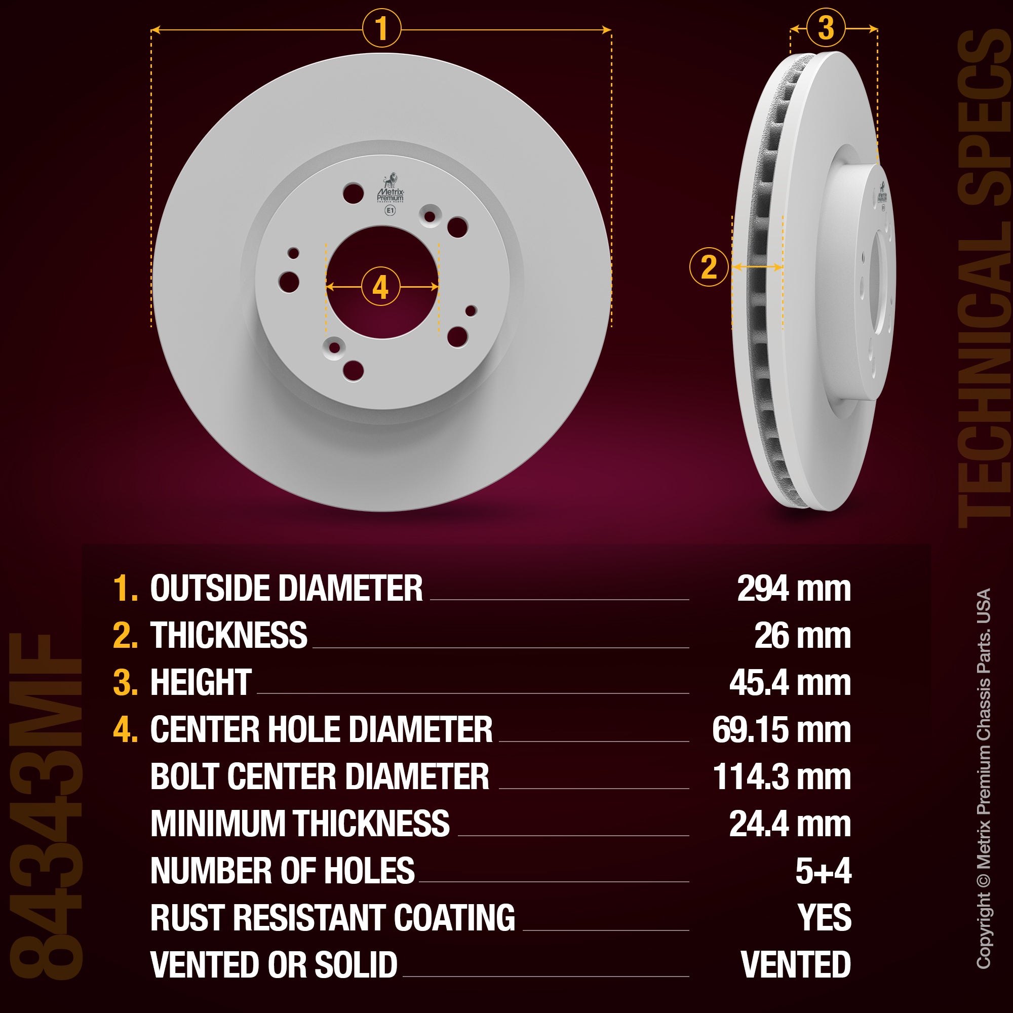 Metrix Premium Chassis Parts Front Disc Brake Rotor 84343MF OEM fit auto parts