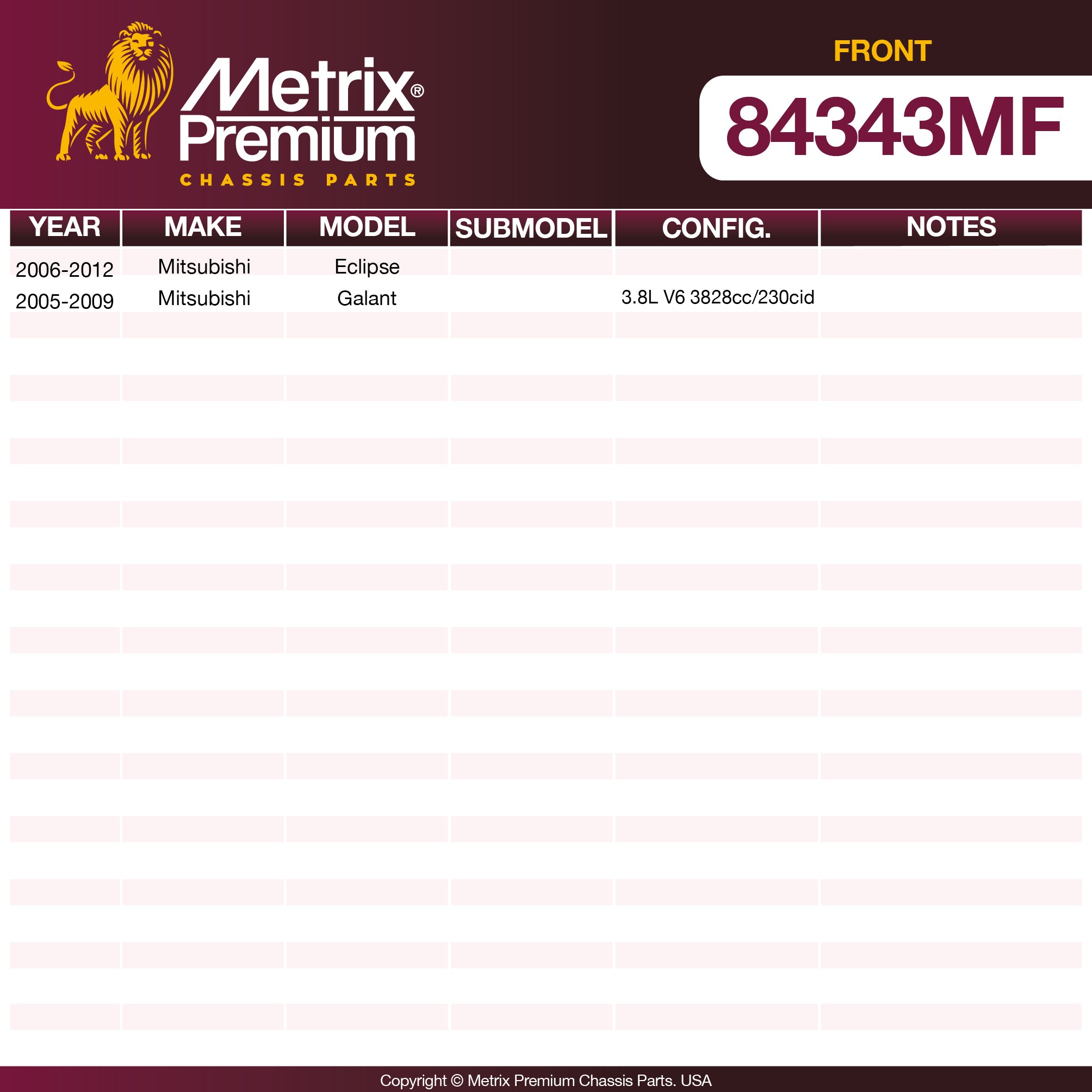 Metrix Premium Chassis Parts Front Disc Brake Rotor 84343MF aftermarket car parts