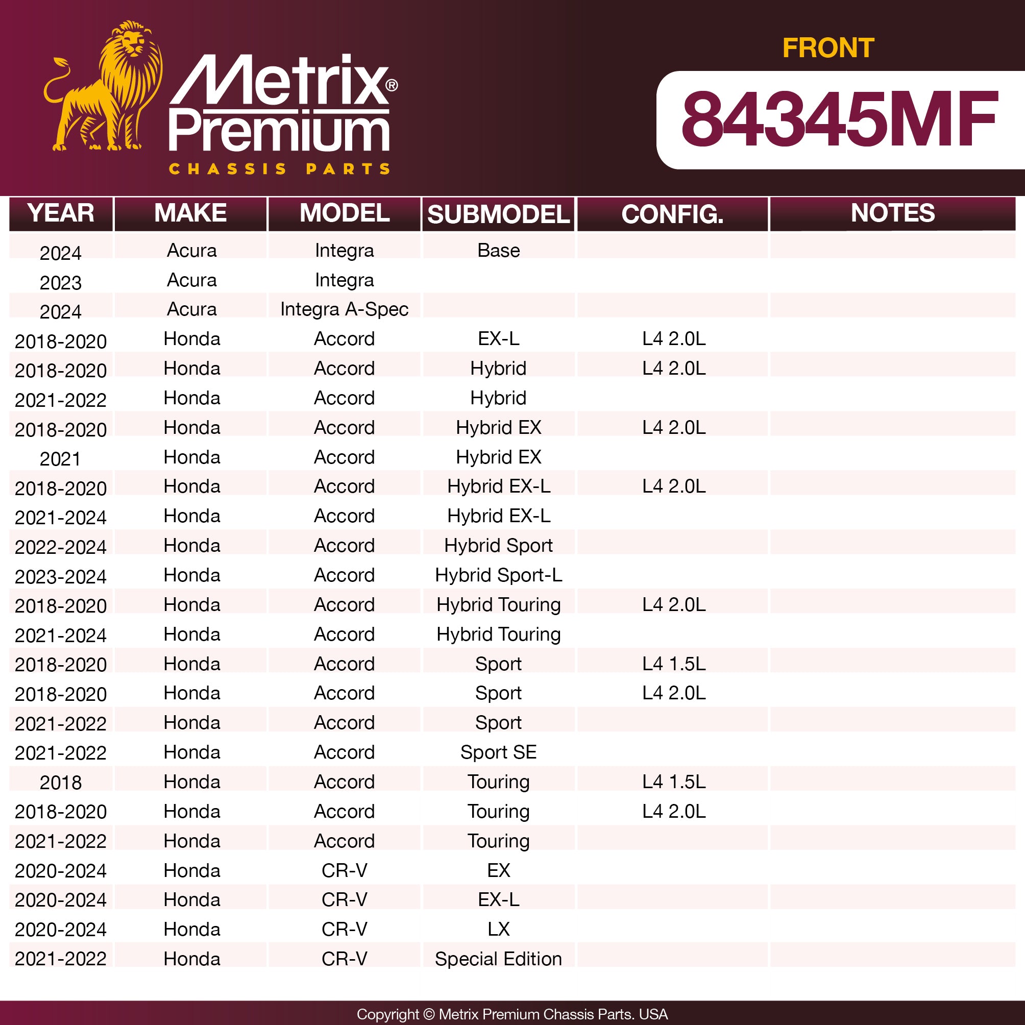 Metrix Premium Front Disc Brake Rotor 84345MF OEM fit spare parts
