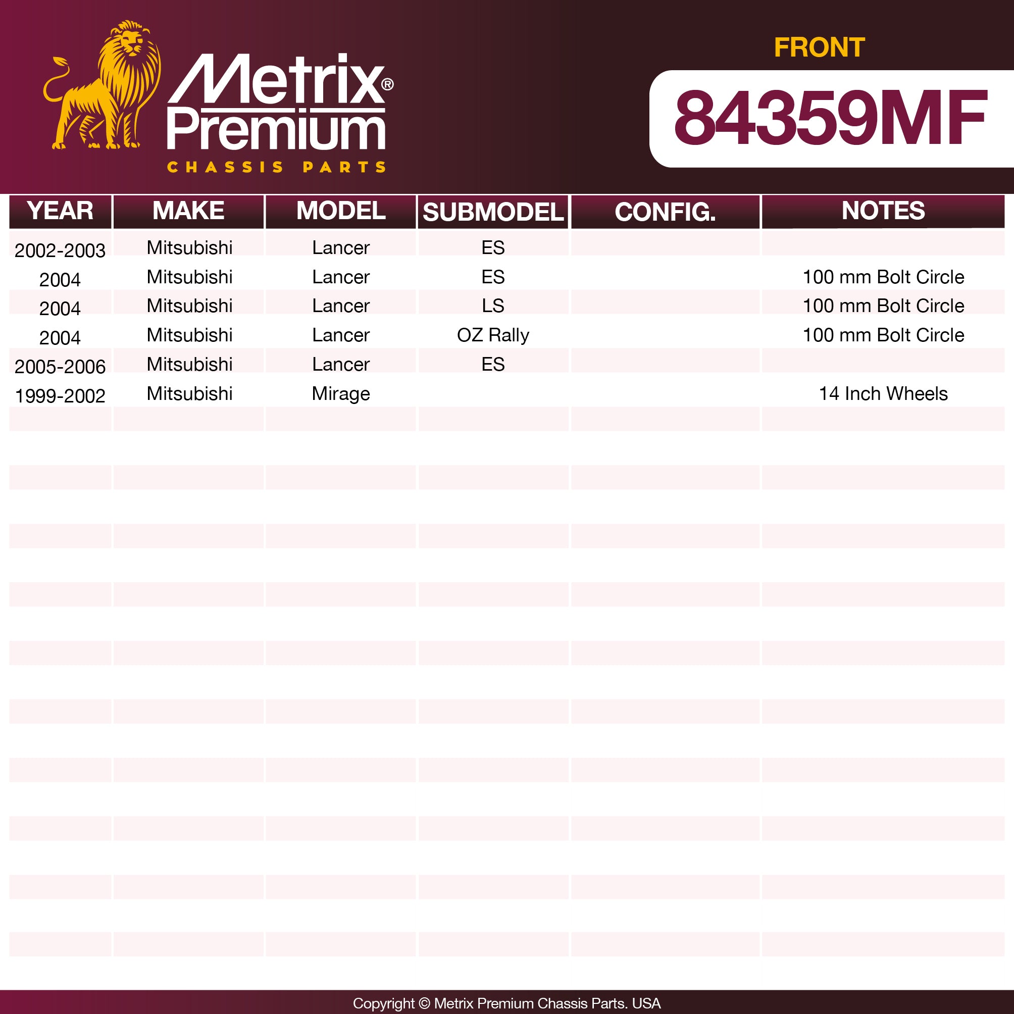 Metrix Premium Chassis Parts Front Disc Brake Rotor 84359MF aftermarket car parts
