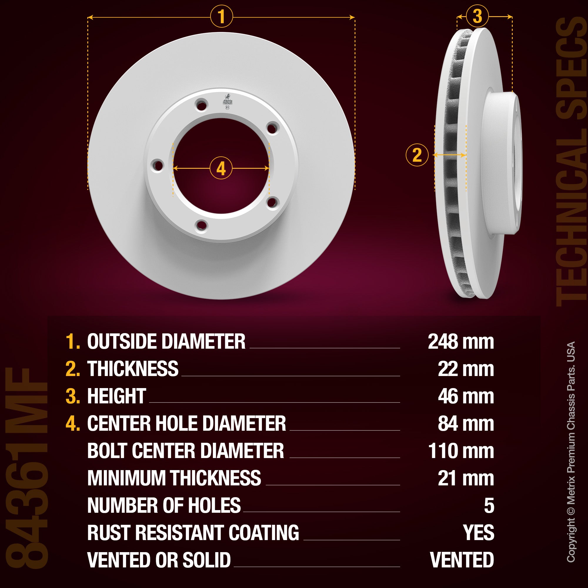 METRIX PREMIUM CHASSIS PARTS Disc Brake Rotor P/N:84361MF Fits: Toyota Pickup 95-84