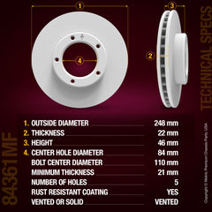 METRIX PREMIUM CHASSIS PARTS Disc Brake Rotor P/N:84361MF Fits: Toyota Pickup 95-84