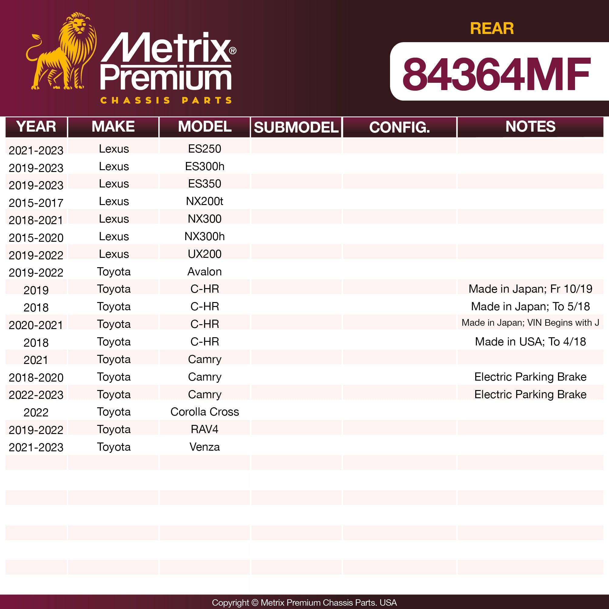 Metrix Premium Rear Disc Brake Rotor 84364MF OEM fit spare parts