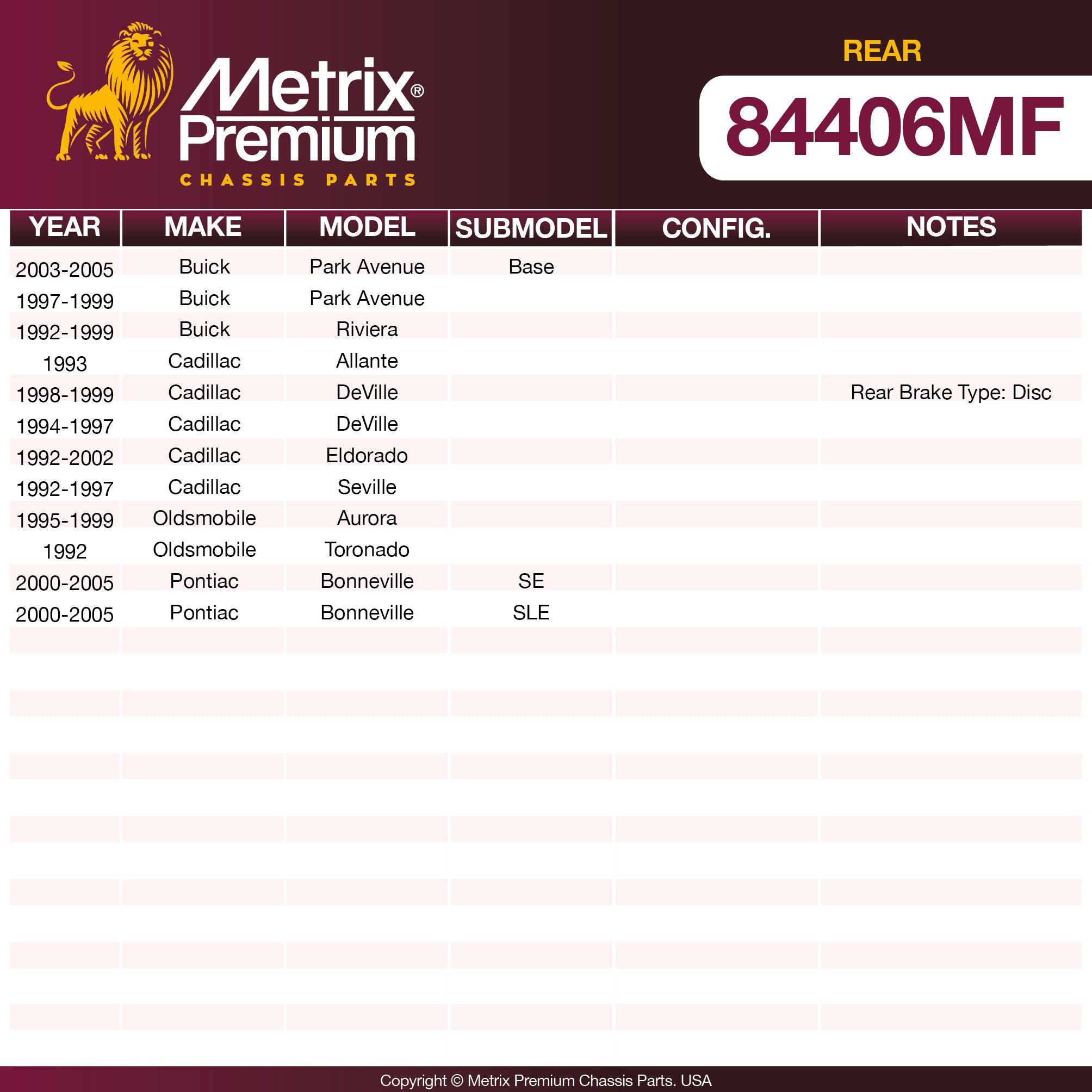 Metrix Premium Rear Disc Brake Rotor 84406MF OEM fit spare parts