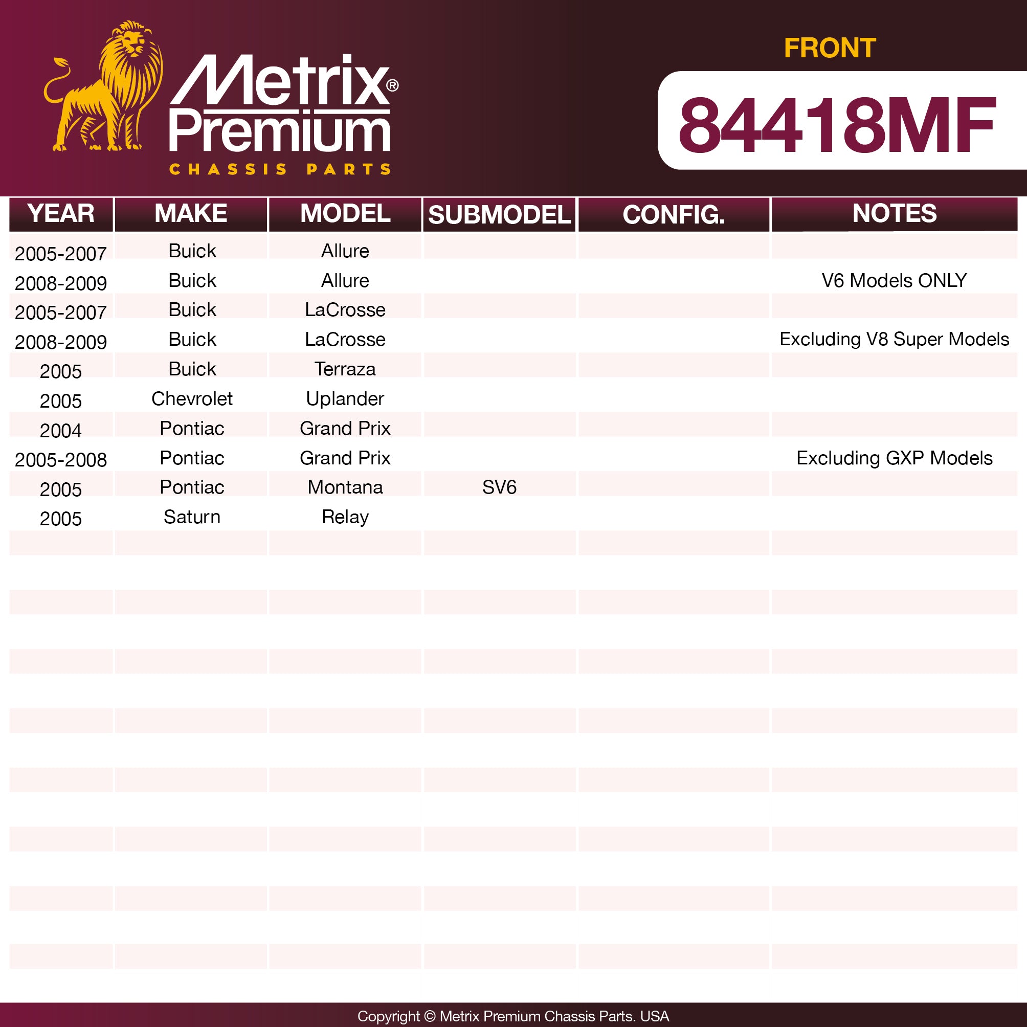 Metrix Premium Front Disc Brake Rotor 84418MF OEM fit spare parts