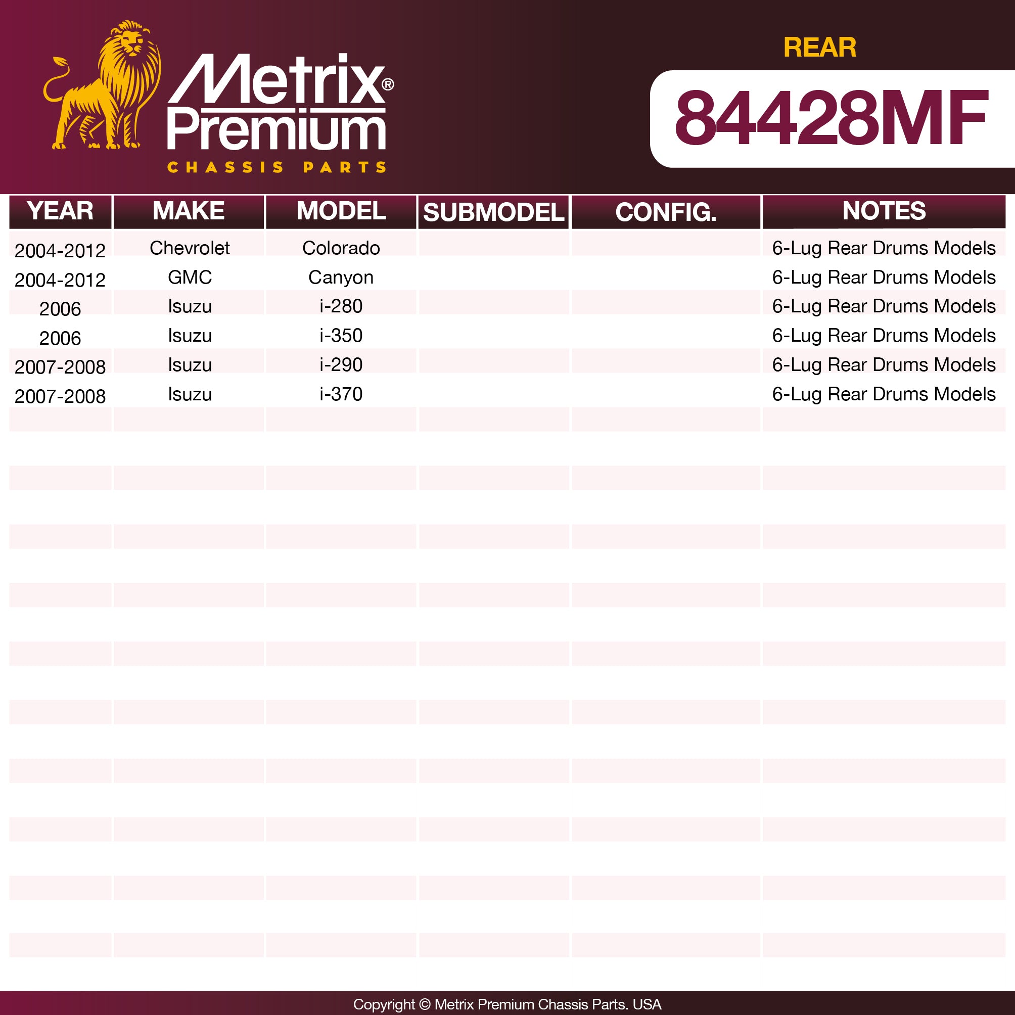 Metrix Premium Chassis Parts Rear Brake Drum 84428MF aftermarket car parts