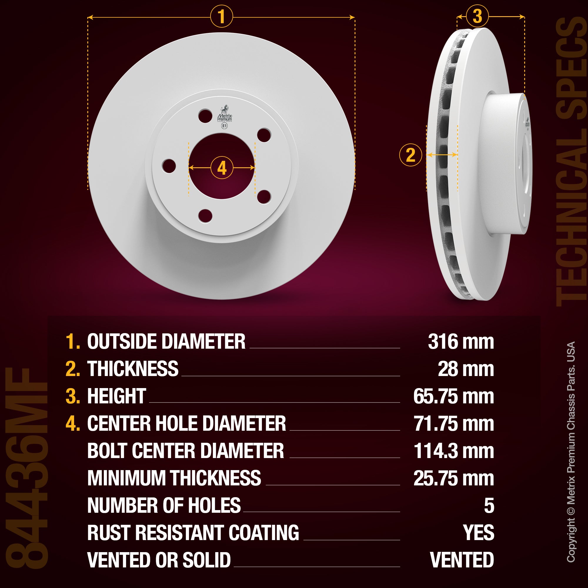 Metrix Premium Chassis Parts 2 PC Front Disc Brake Rotor Kit 92021MT aftermarket car parts