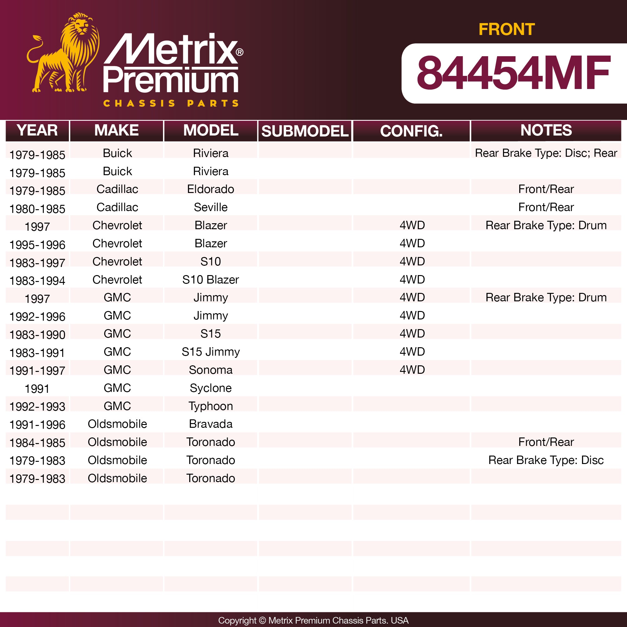 Metrix Premium Front Disc Brake Rotor 84454MF OEM fit spare parts
