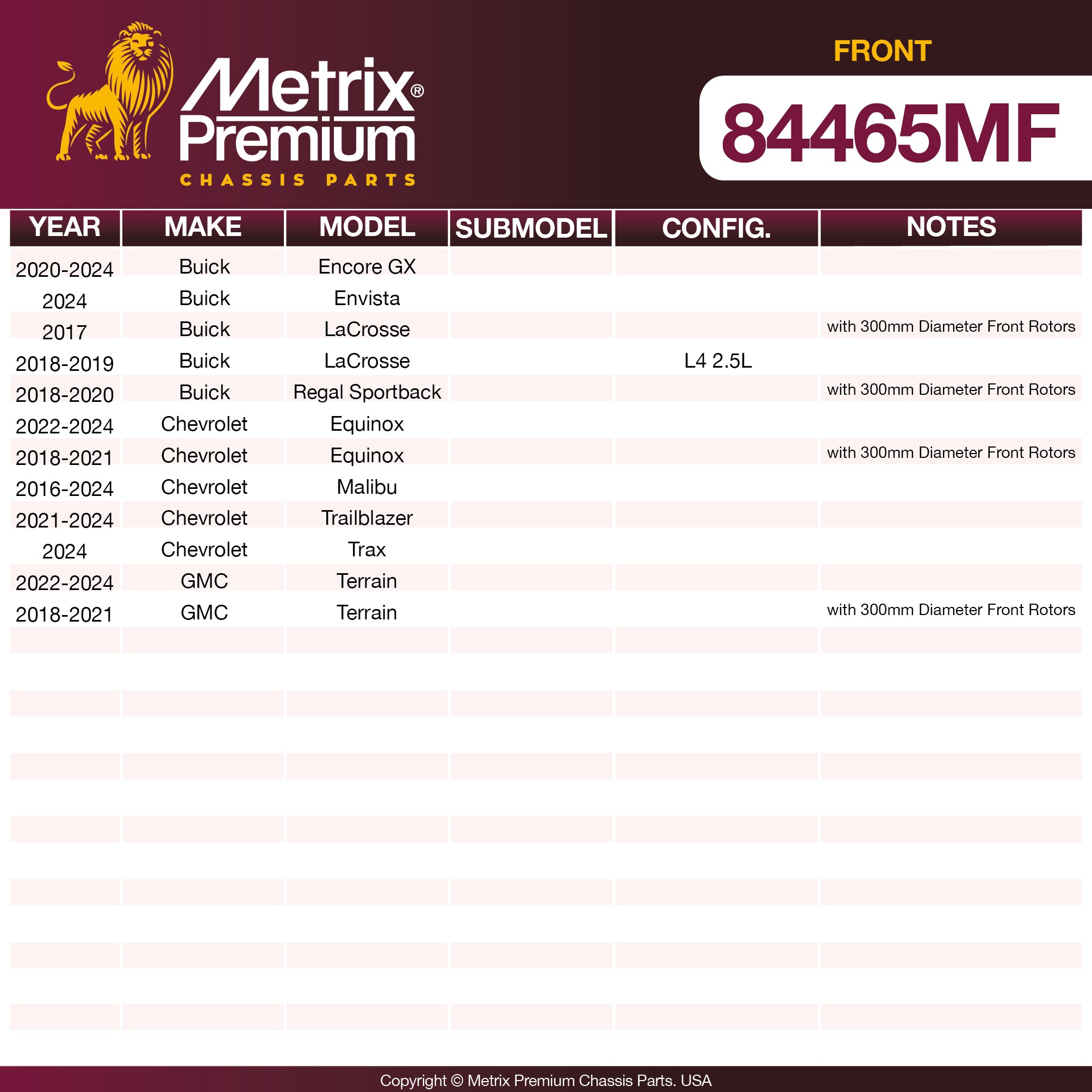 Metrix Premium Front Disc Brake Rotor 84465MF OEM fit spare parts