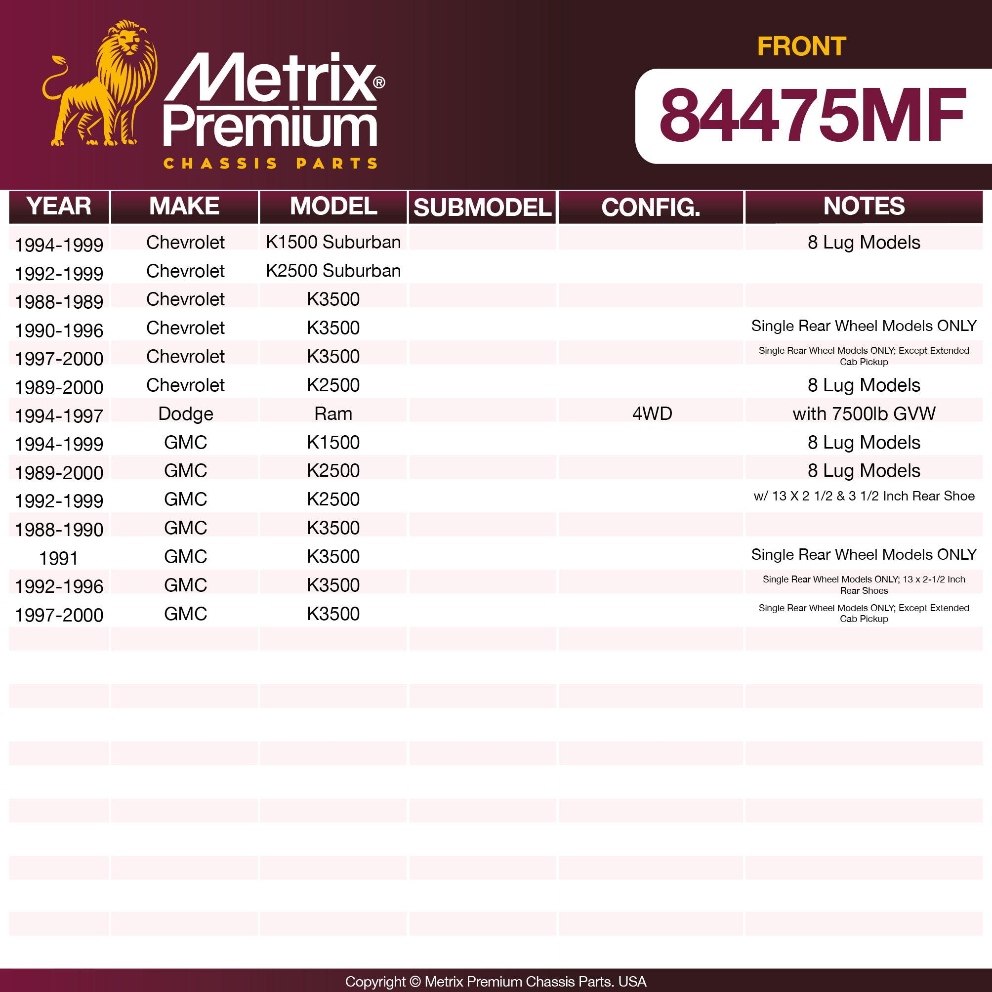 Metrix Premium Front Disc Brake Rotor 84475MF OEM fit spare parts
