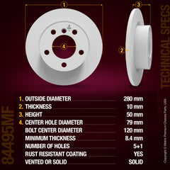 METRIX PREMIUM CHASSIS PARTS Disc Brake Rotor P/N:84495MF Fits: Mini Cooper Countryman 16-11, Mini Cooper Paceman 16-13