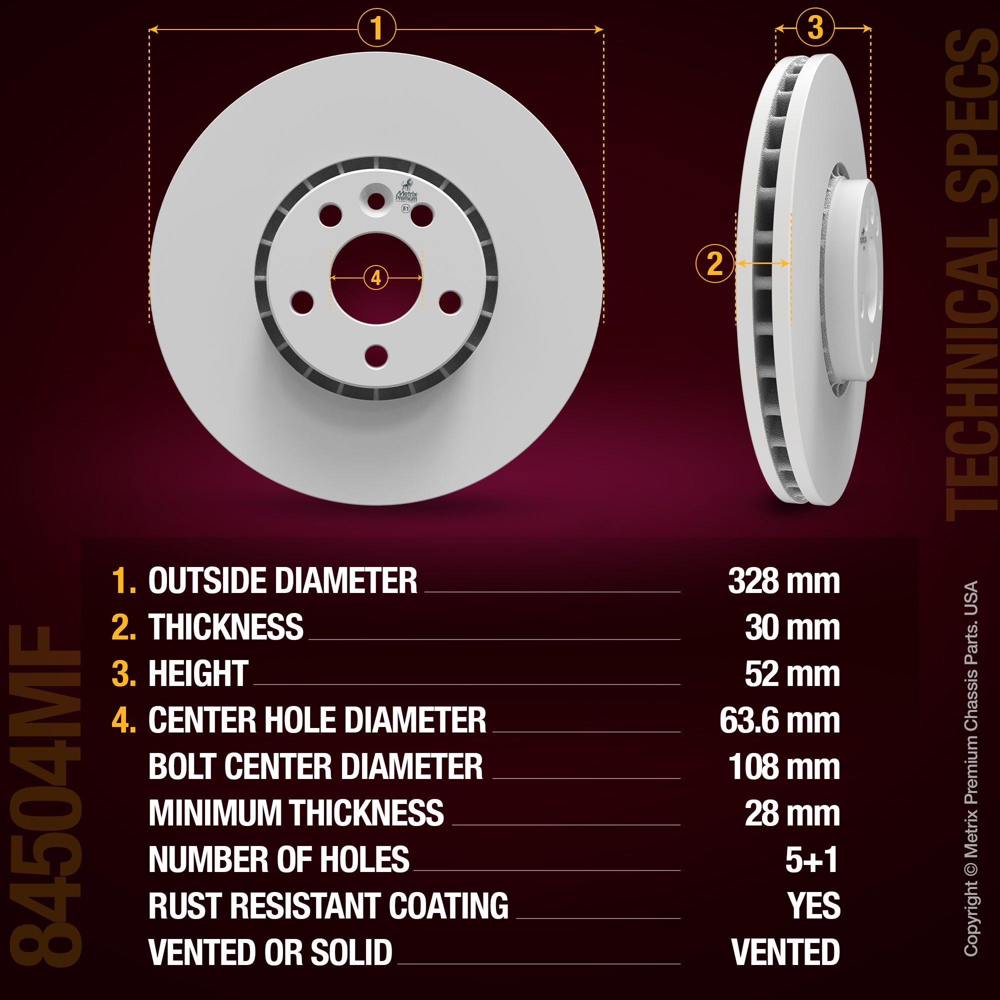 METRIX PREMIUM CHASSIS PARTS Disc Brake Rotor P/N:84504MF Fits: Volvo Xc60 17-10