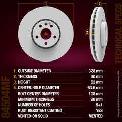 METRIX PREMIUM CHASSIS PARTS Disc Brake Rotor P/N:84504MF Fits: Volvo Xc60 17-10