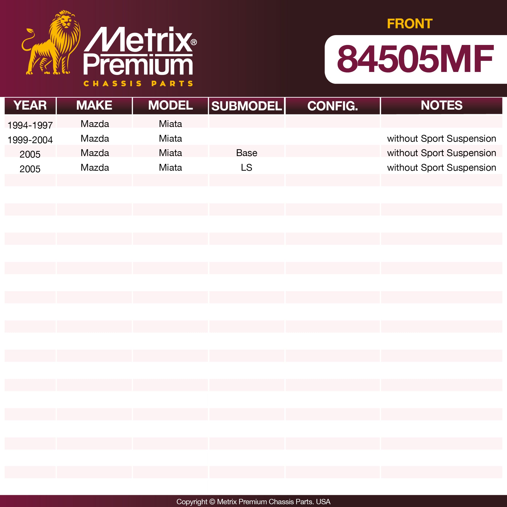Metrix Premium Chassis Parts Front Disc Brake Rotor 84505MF aftermarket car parts