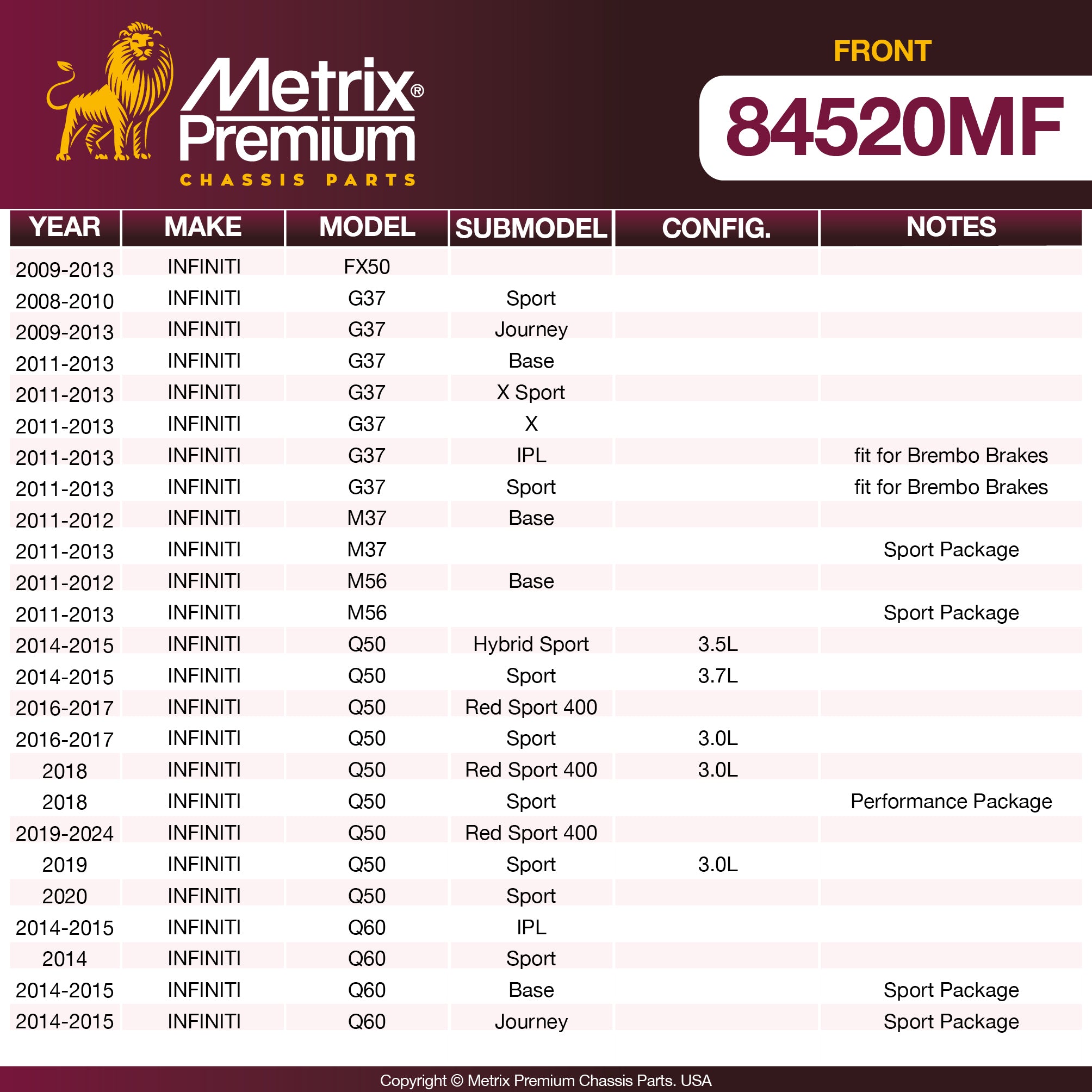 Metrix Premium Chassis Parts Front Disc Brake Rotor 84520MF aftermarket car parts