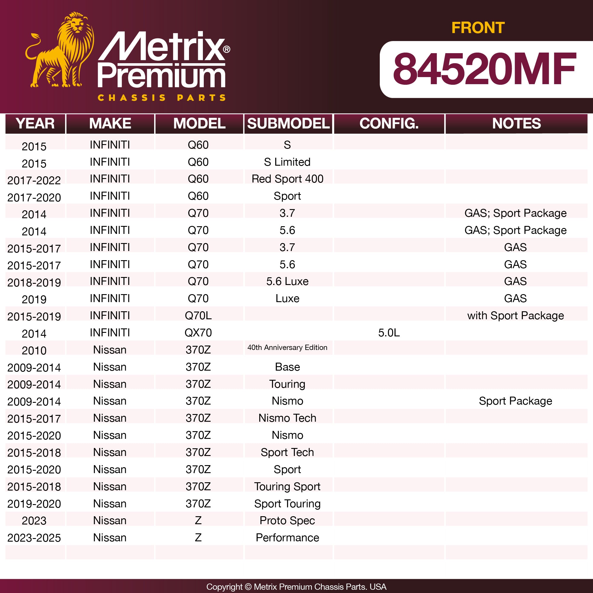 Metrix Premium Chassis Parts Front Disc Brake Rotor 84520MF suspension steering brake parts