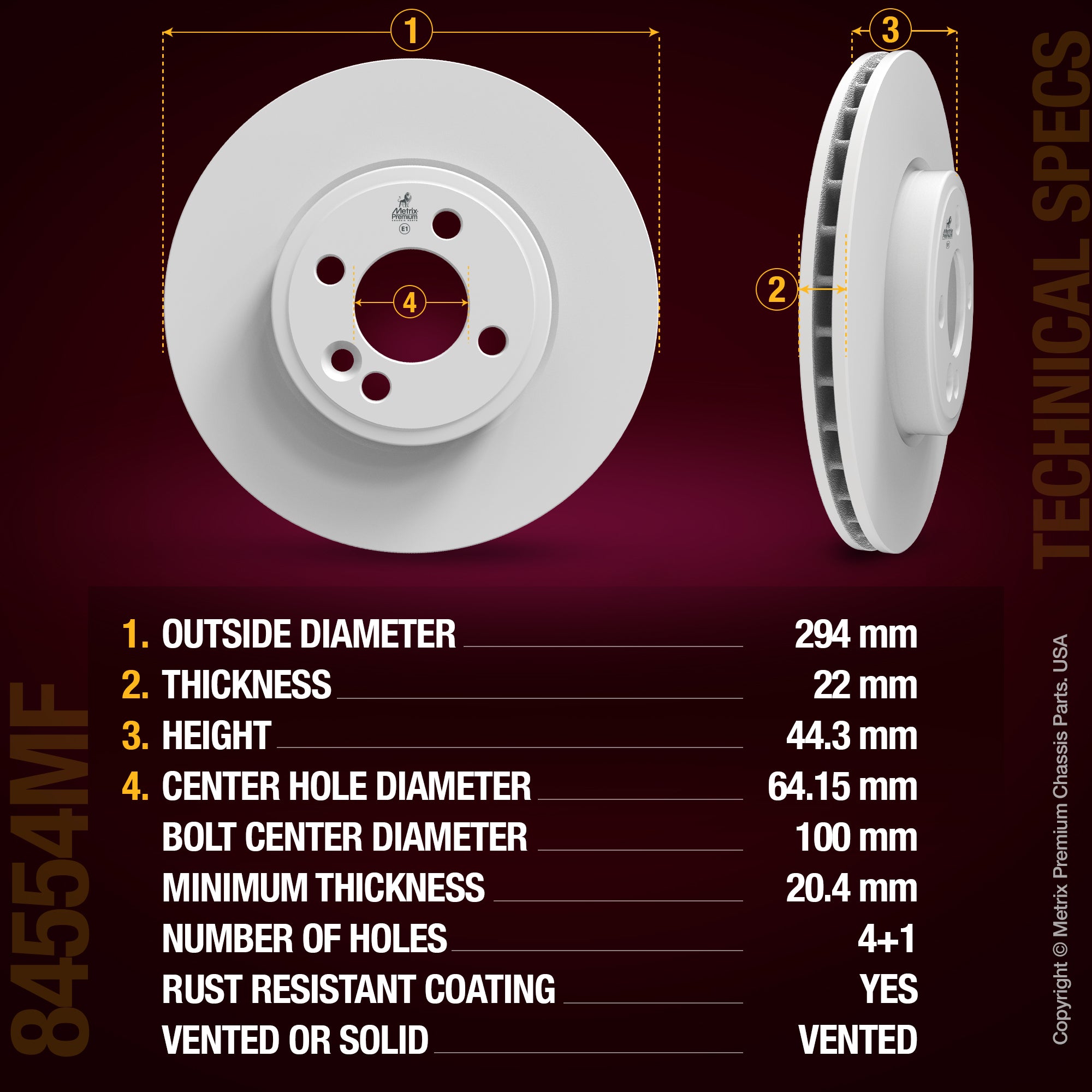 METRIX PREMIUM CHASSIS PARTS Disc Brake Rotor P/N:84554MF Fits: Mini Cooper 15-07