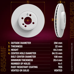 METRIX PREMIUM CHASSIS PARTS Disc Brake Rotor P/N:84554MF Fits: Mini Cooper 15-07