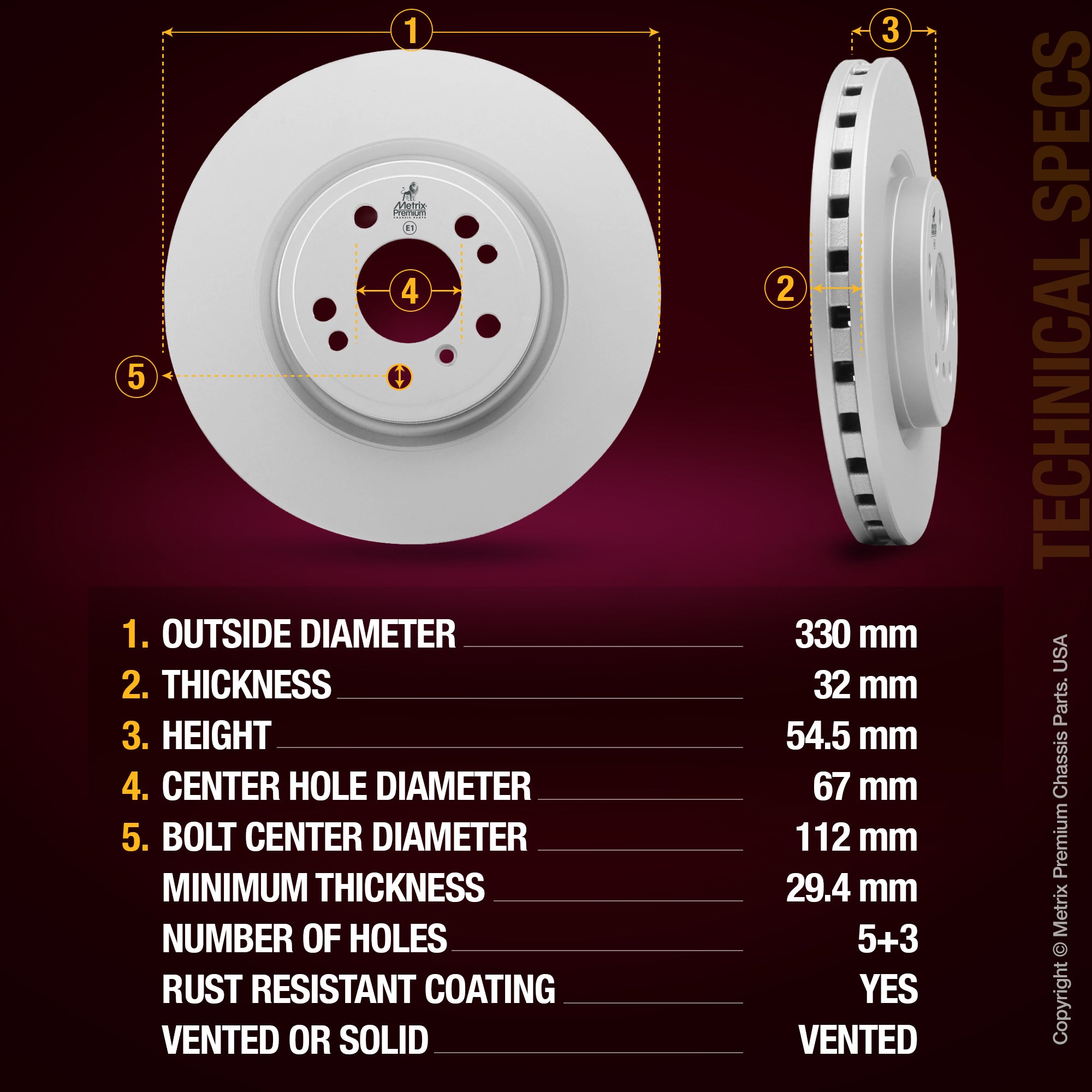 Metrix Premium Front Disc Brake Rotor Kit 92354MT aftermarket car parts