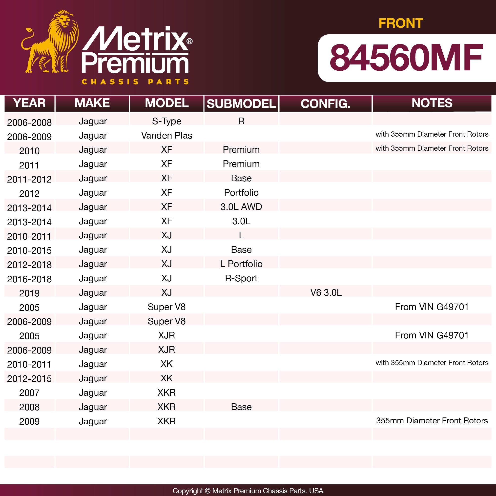 Metrix Premium Chassis Parts Front Disc Brake Rotor 84560MF aftermarket car parts