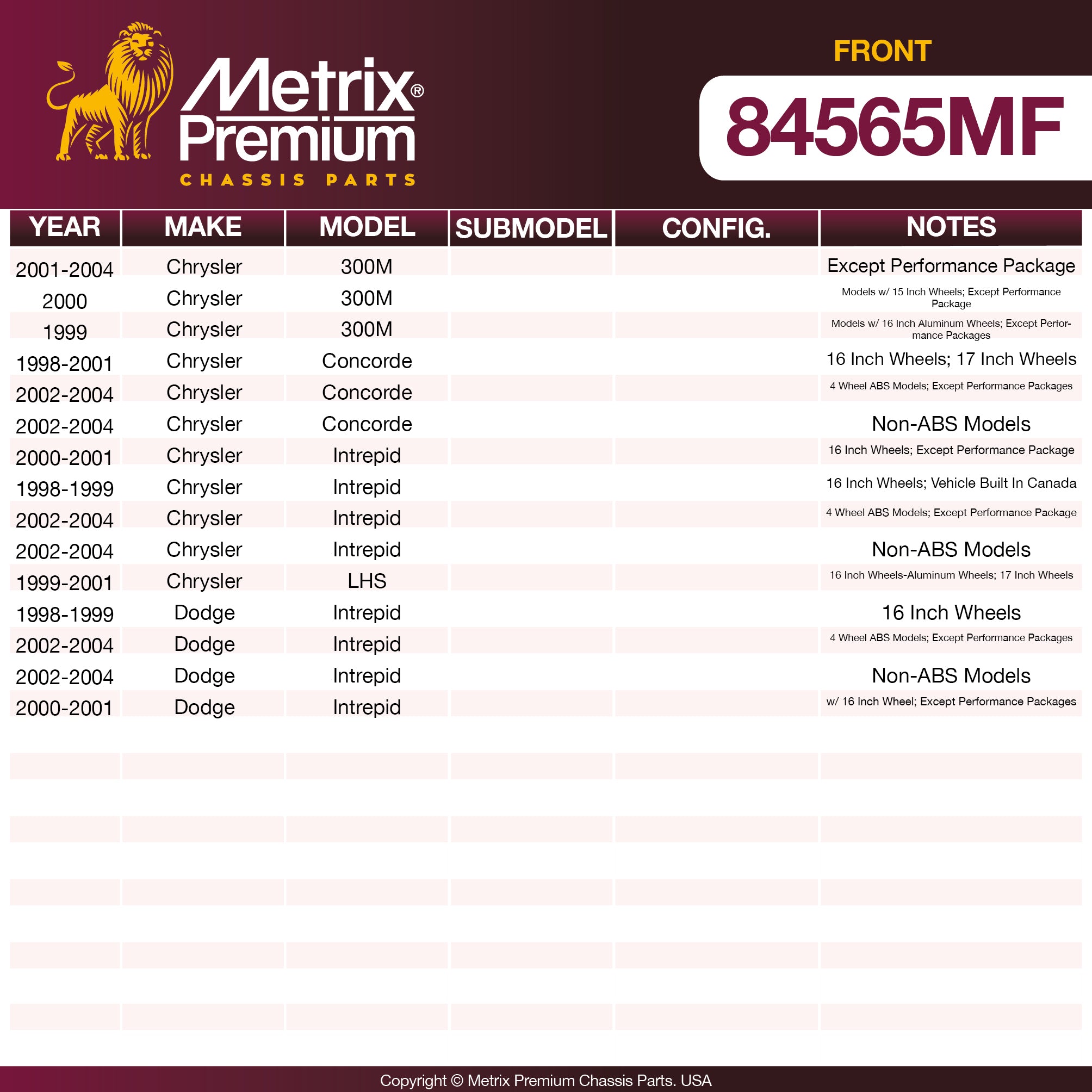 Metrix Premium Front Disc Brake Rotor 84565MF OEM fit spare parts