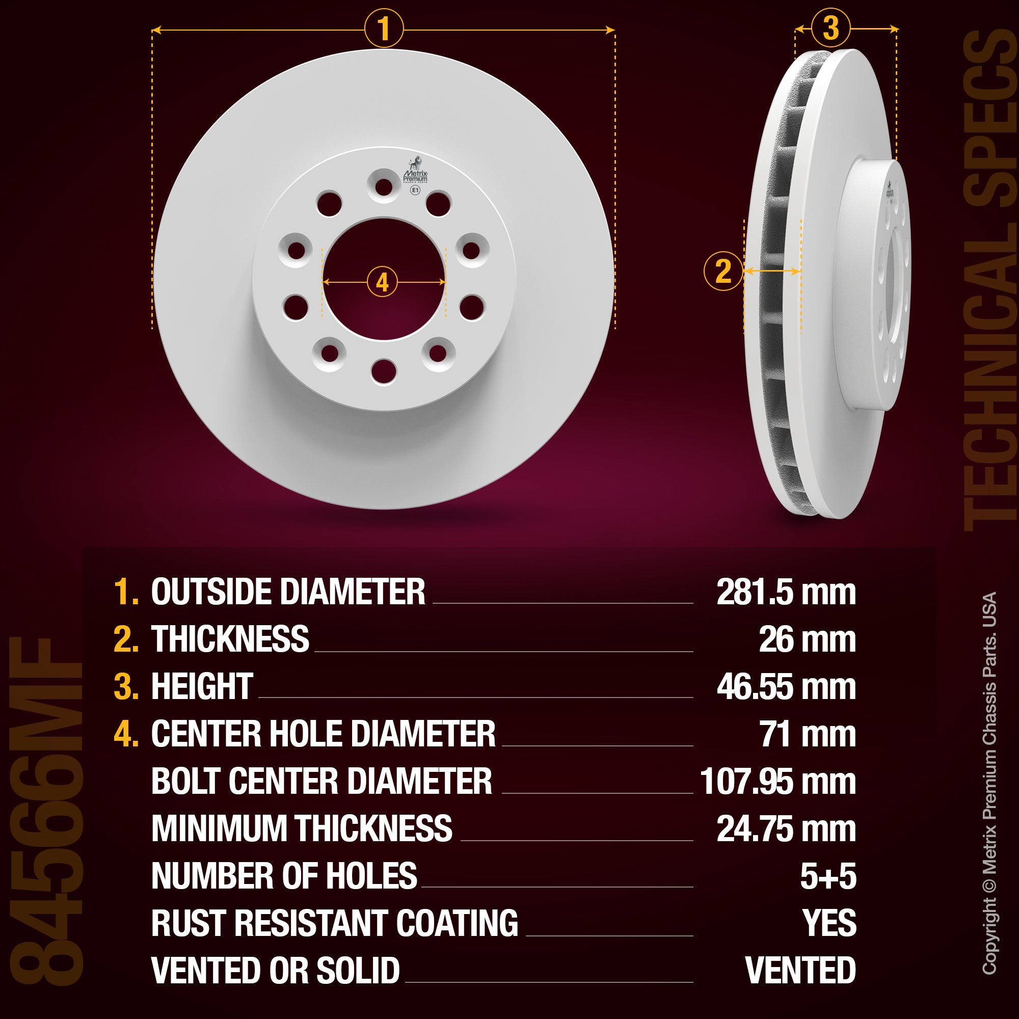 METRIX PREMIUM CHASSIS PARTS Disc Brake Rotor P/N:84566MF Fits: Ford Windstar 03-99