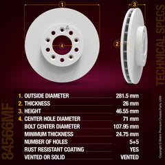 METRIX PREMIUM CHASSIS PARTS Disc Brake Rotor P/N:84566MF Fits: Ford Windstar 03-99