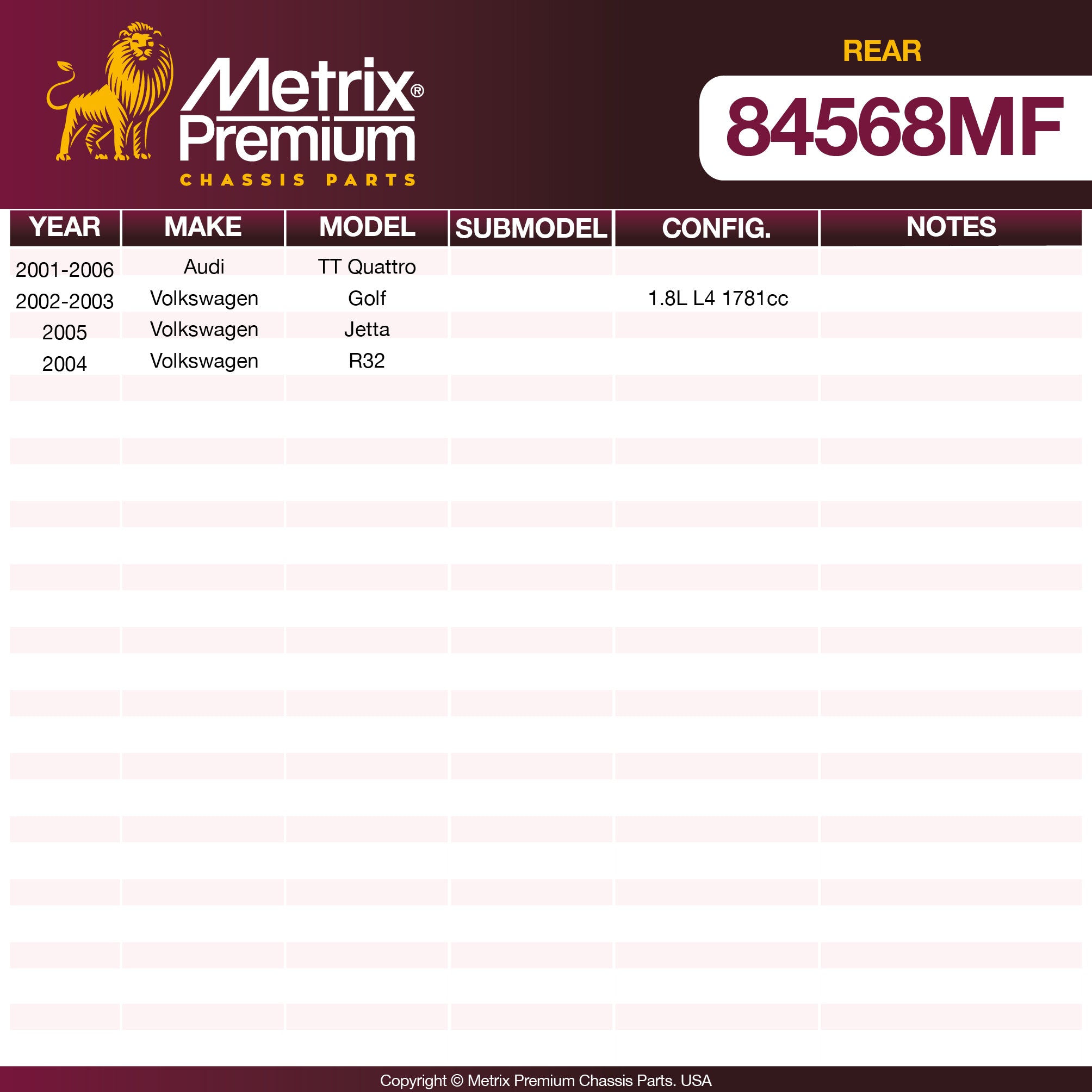 Metrix Premium Rear Disc Brake Rotor 84568MF OEM fit spare parts
