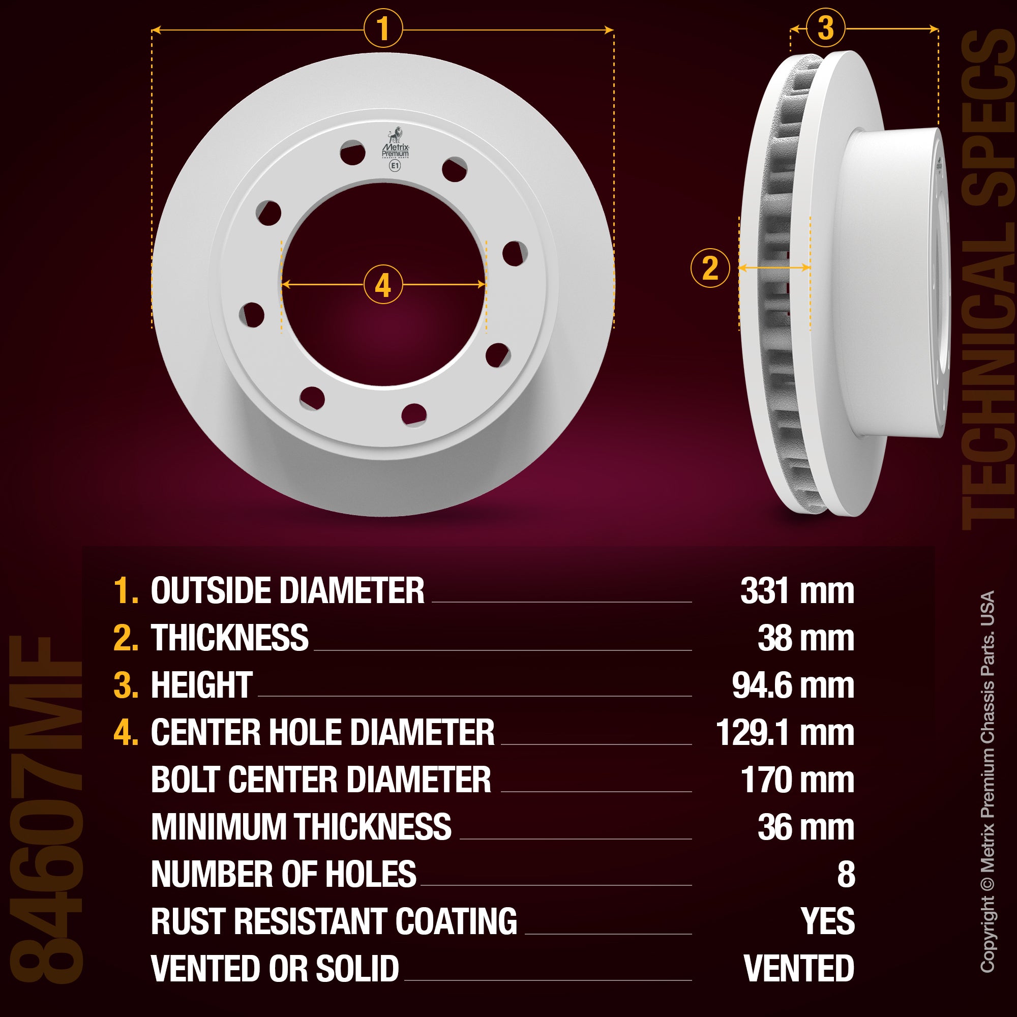 Metrix Premium Chassis Parts Front Disc Brake Rotor 84607MF aftermarket car parts