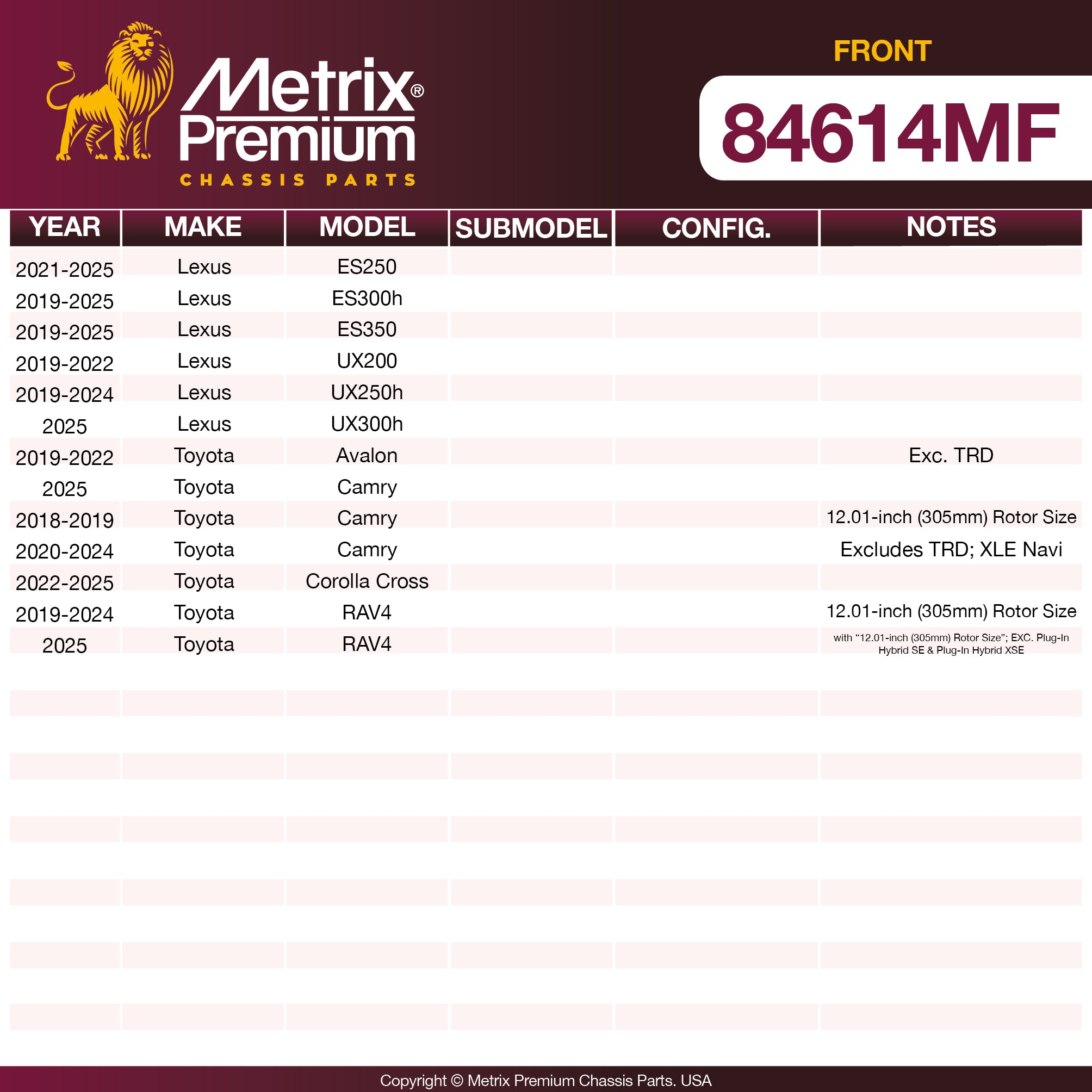 Metrix Premium Front Disc Brake Rotor 84614MF OEM fit spare parts