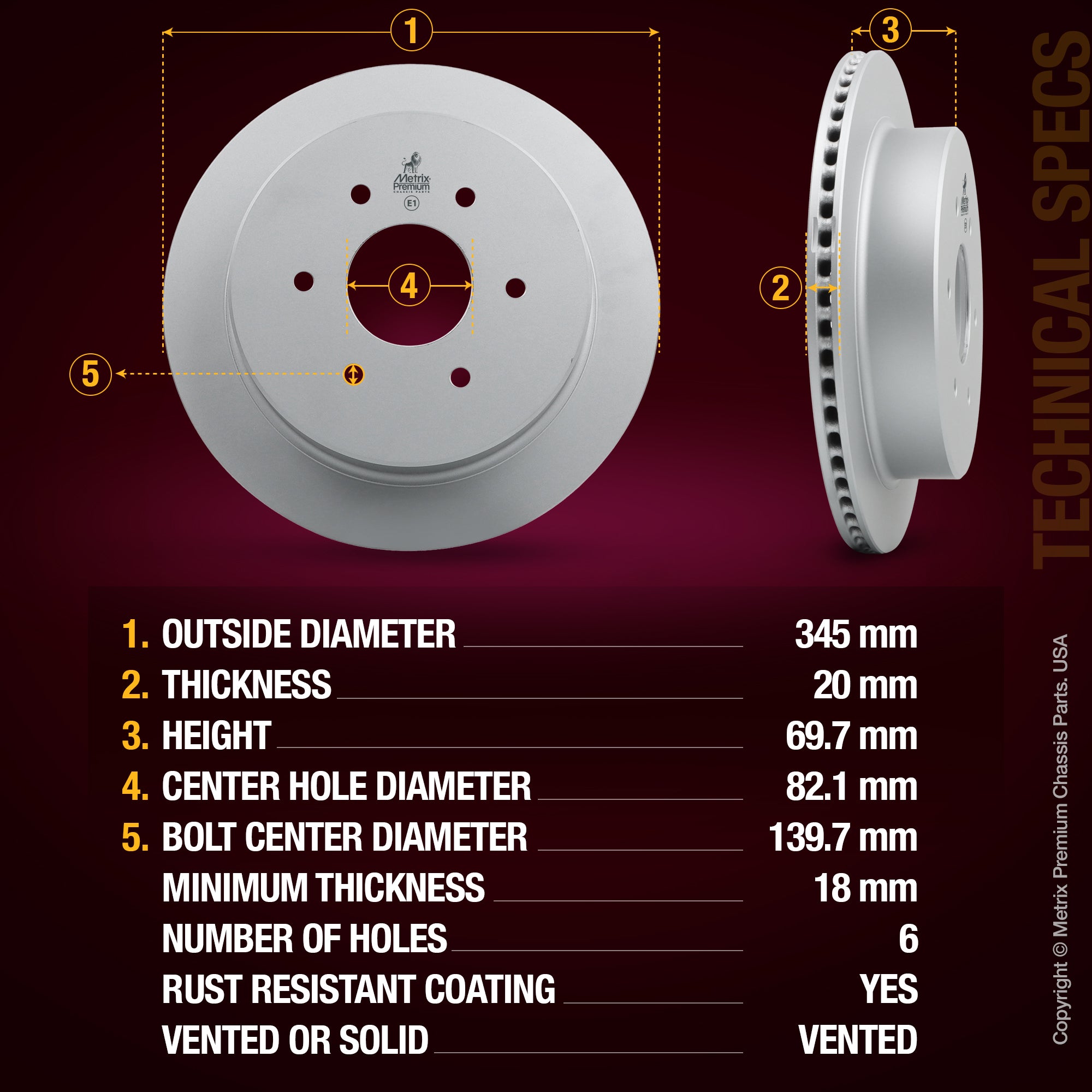 Metrix Premium Rear Disc Brake Rotor 84615MF aftermarket car parts