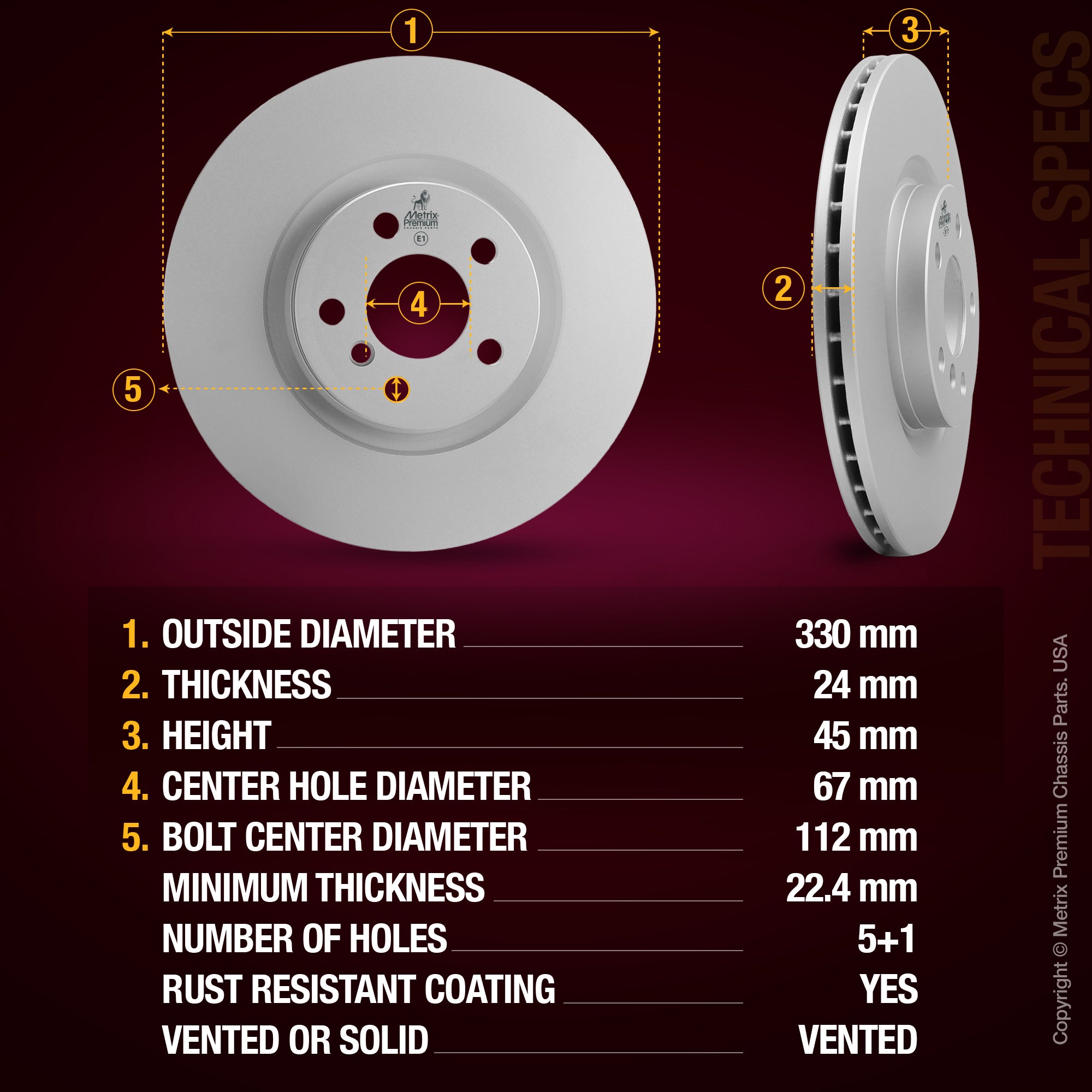 Metrix Premium Front Disc Brake Rotor 84625MF aftermarket car parts