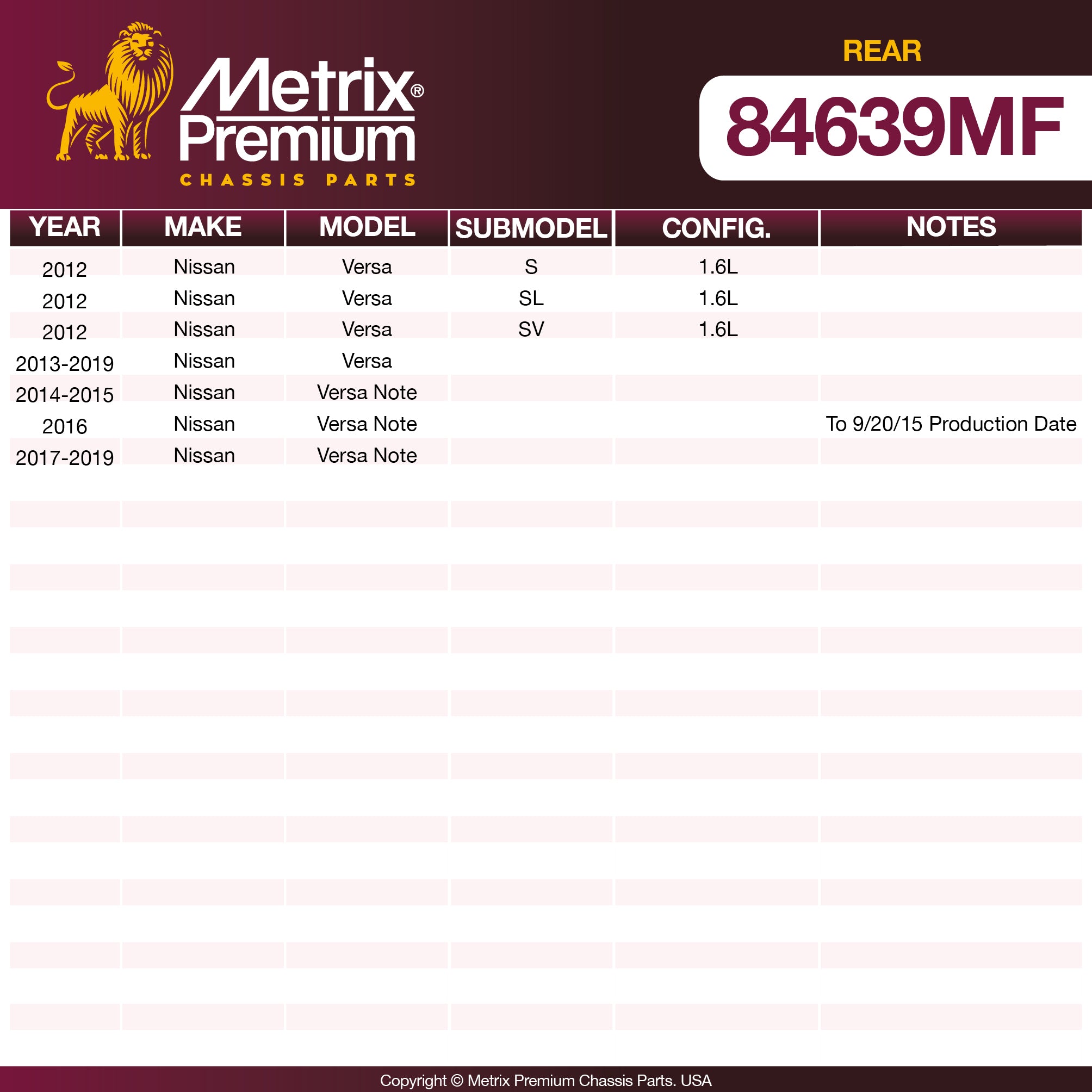 Metrix Premium Chassis Parts Rear Brake Drum 84639MF aftermarket car parts