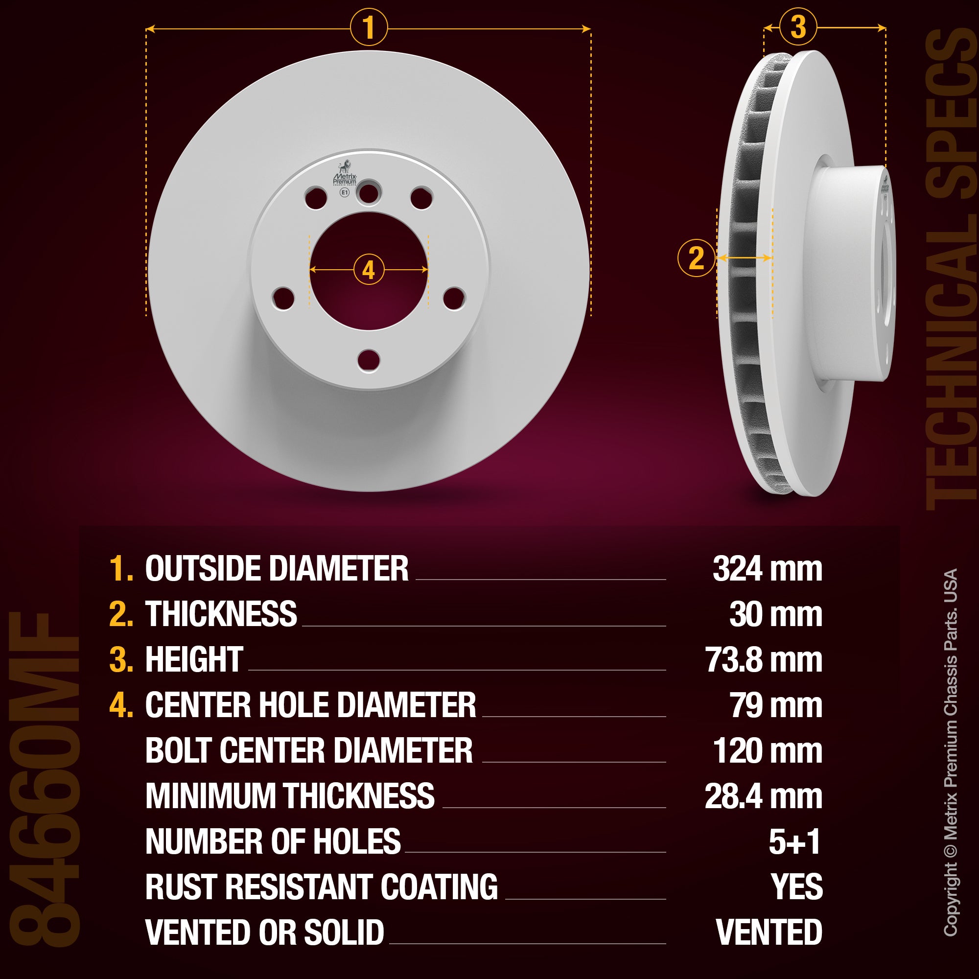 METRIX PREMIUM CHASSIS PARTS Disc Brake Rotor P/N:84660MF Fits: BMW 328i 00-99, BMW 330ci 06-01, BMW 330i 05-01, BMW 330xi 05-01