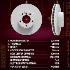 METRIX PREMIUM CHASSIS PARTS Disc Brake Rotor P/N:84660MF Fits: BMW 328i 00-99, BMW 330ci 06-01, BMW 330i 05-01, BMW 330xi 05-01