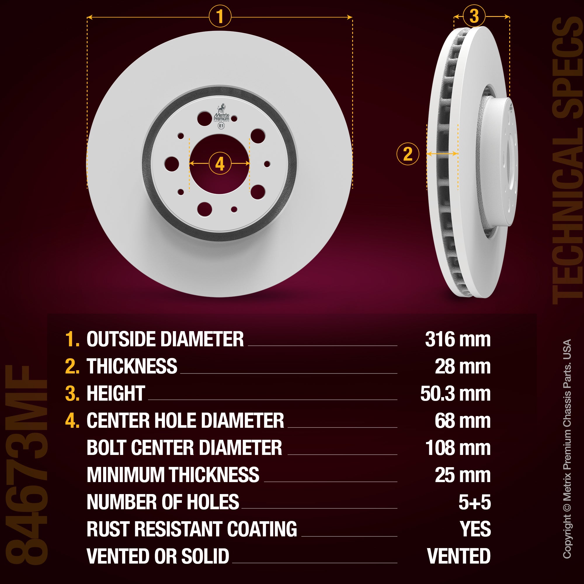 Metrix Premium Chassis Parts Front Disc Brake Rotor 84673MF aftermarket car parts