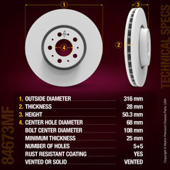 Metrix Premium Chassis Parts 2 PC Front Disc Brake Rotor Kit 91912MT aftermarket car parts