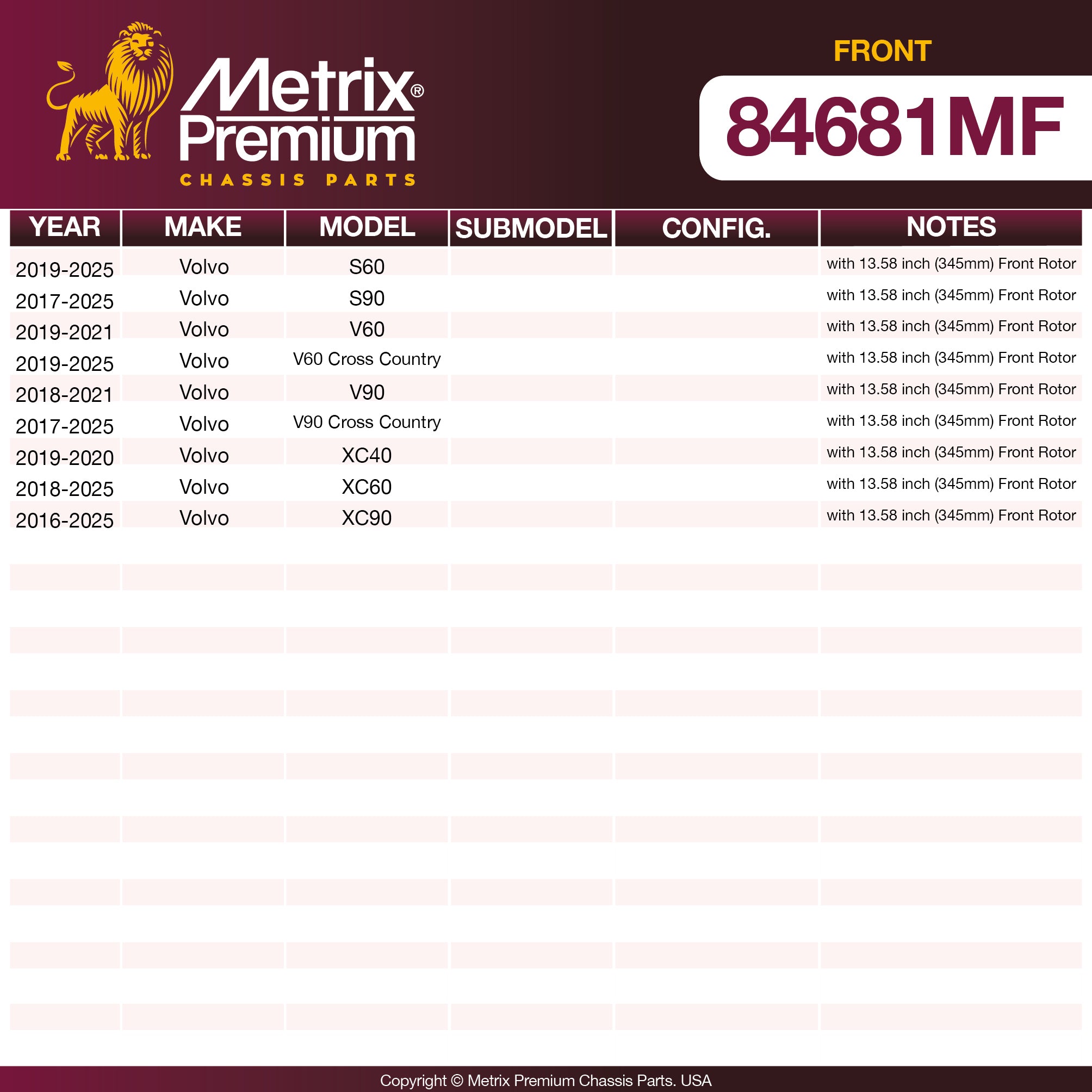Metrix Premium Front Disc Brake Rotor 84681MF OEM fit spare parts