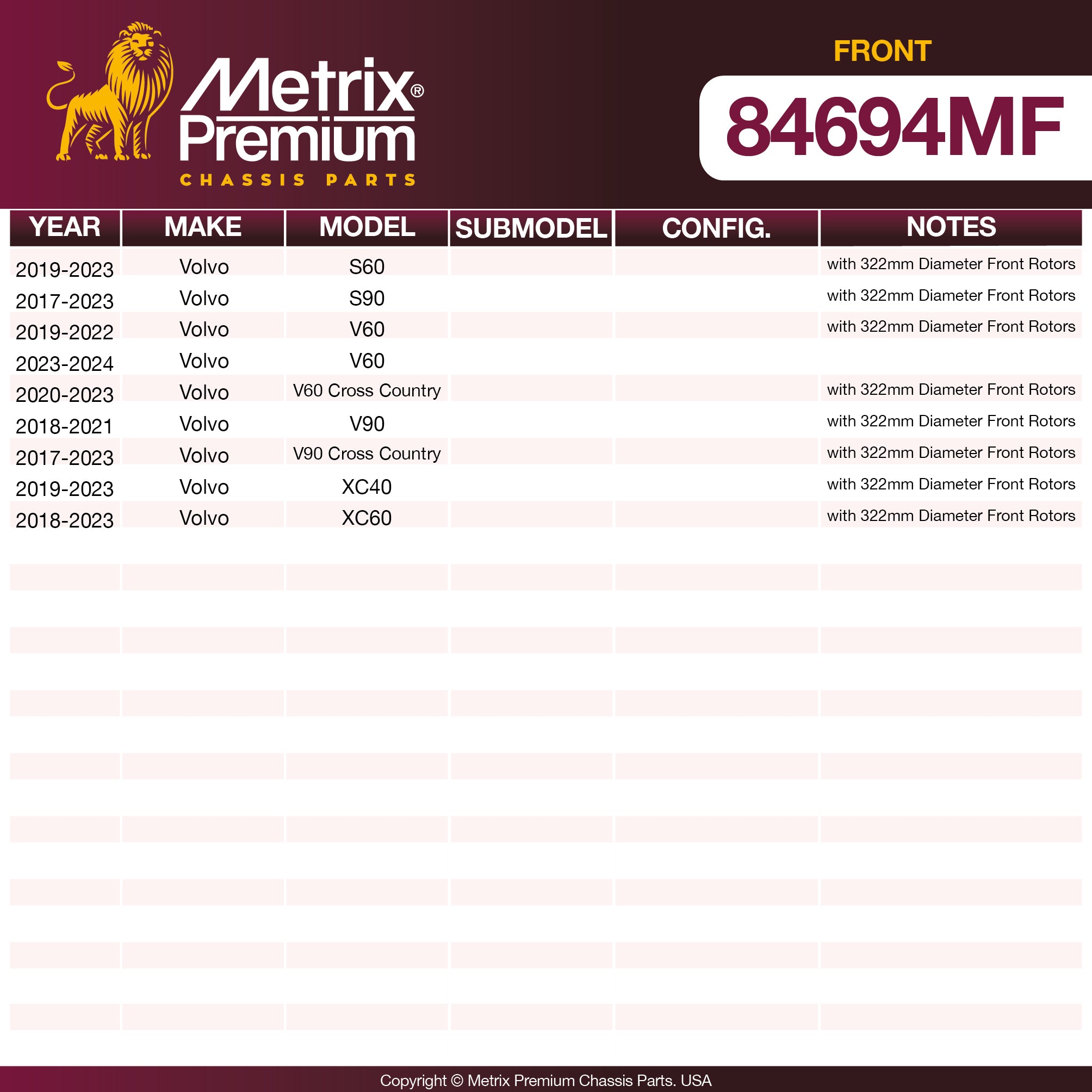 Metrix Premium Front Disc Brake Rotor 84694MF OEM fit spare parts