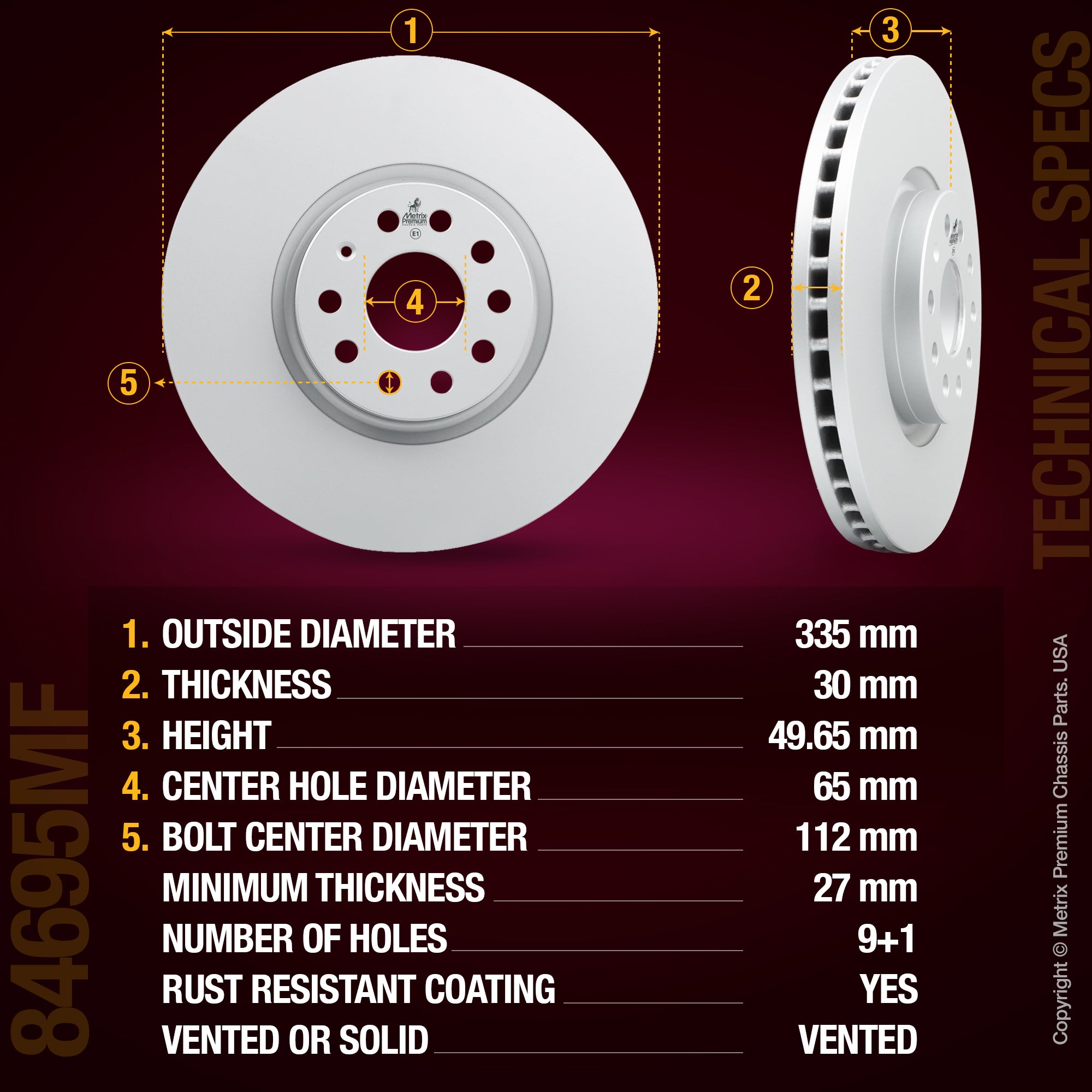 Metrix Premium Front Disc Brake Rotor 84695MF aftermarket car parts