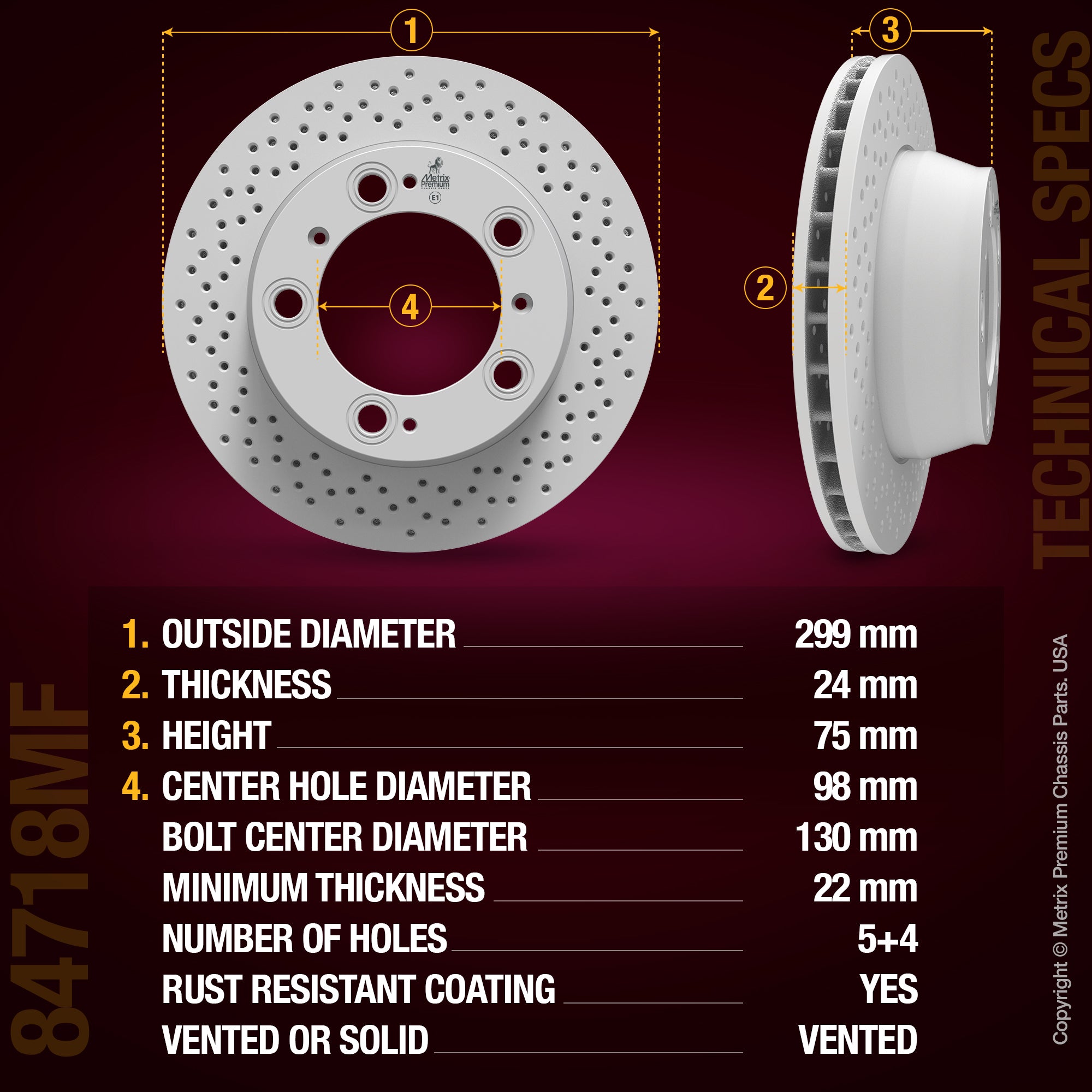 METRIX PREMIUM CHASSIS PARTS Disc Brake Rotor P/N:84718MF Fits: Porsche 911 08-99