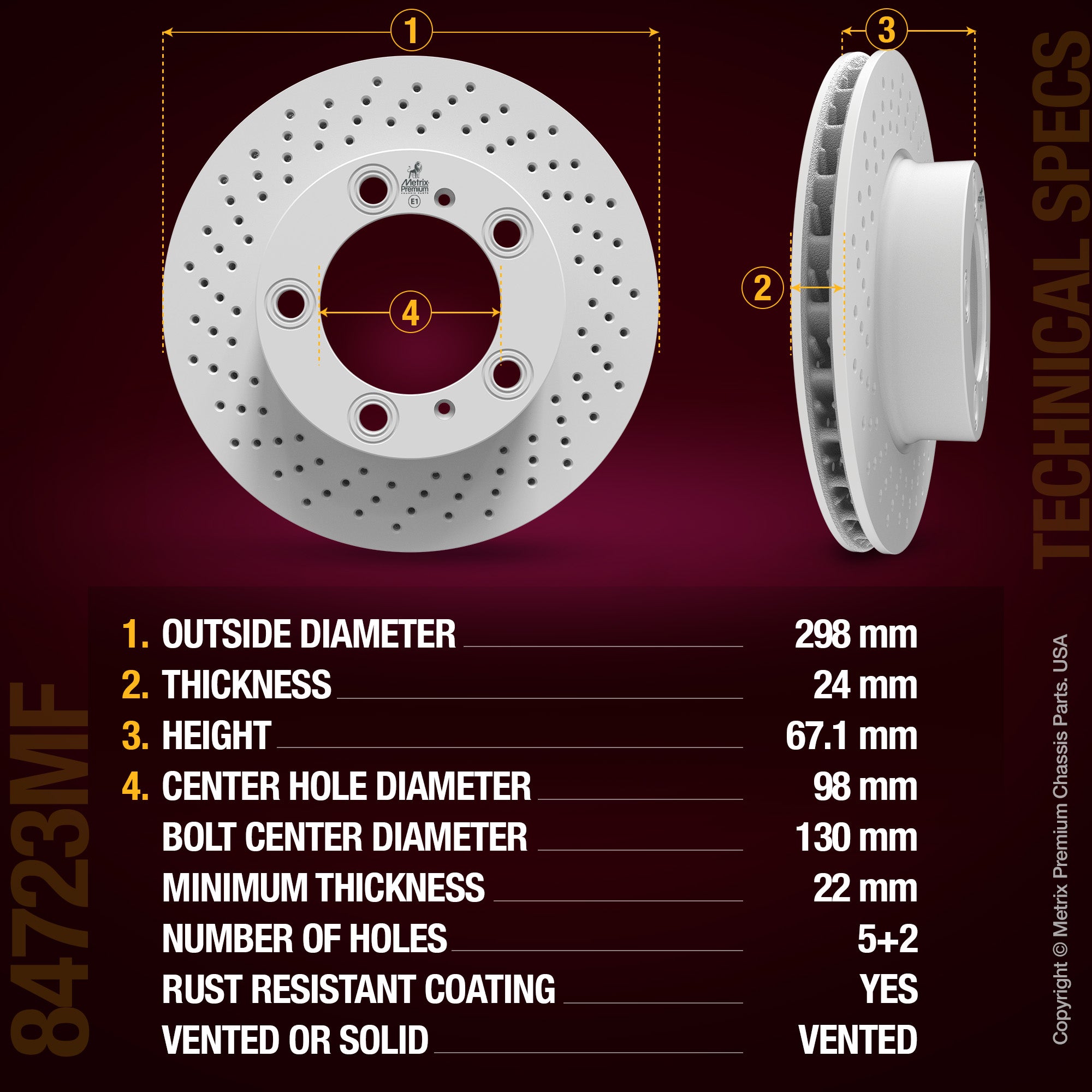 METRIX PREMIUM CHASSIS PARTS Disc Brake Rotor P/N:84723MF Fits: Porsche Boxster 08-05, Porsche Cayman 08-07