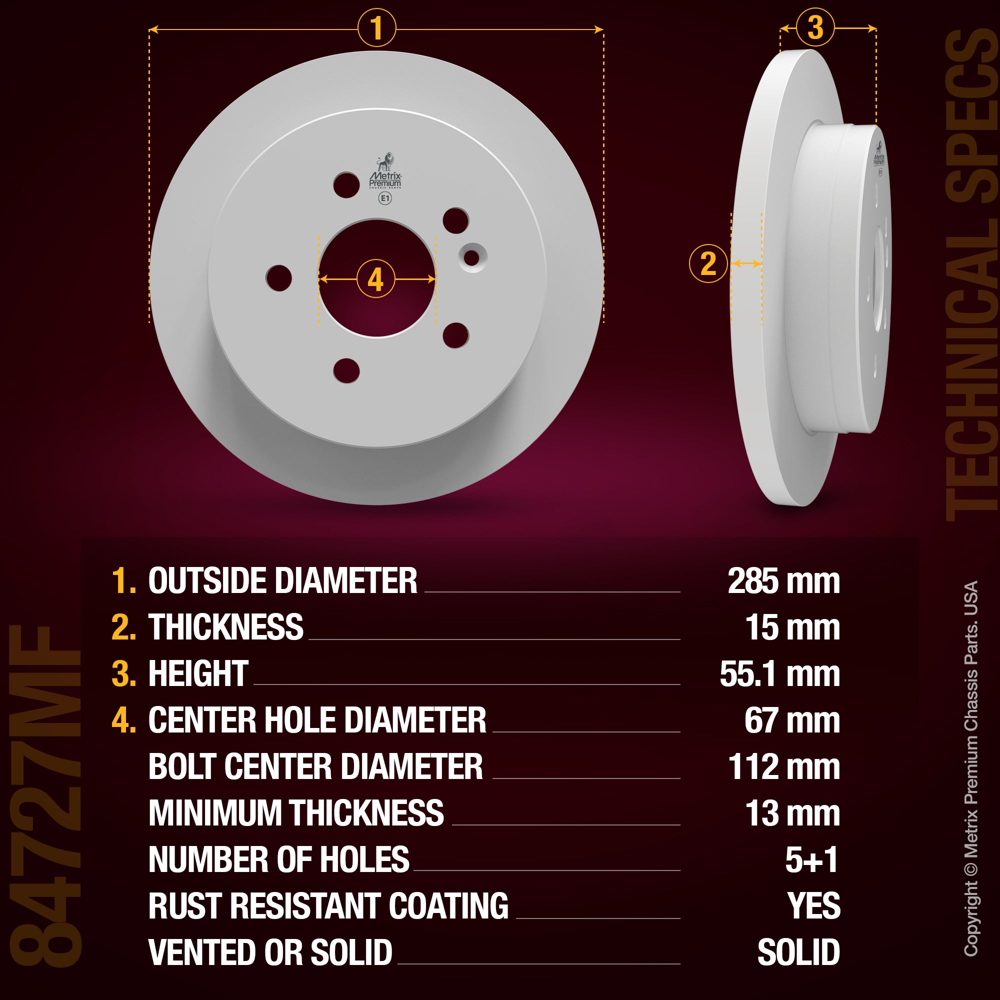 Metrix Premium Chassis Parts Rear Disc Brake Rotor Kit 91865MT OEM fit auto parts
