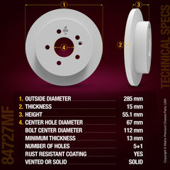 Metrix Premium Chassis Parts Rear Disc Brake Rotor Kit 91865MT OEM fit auto parts