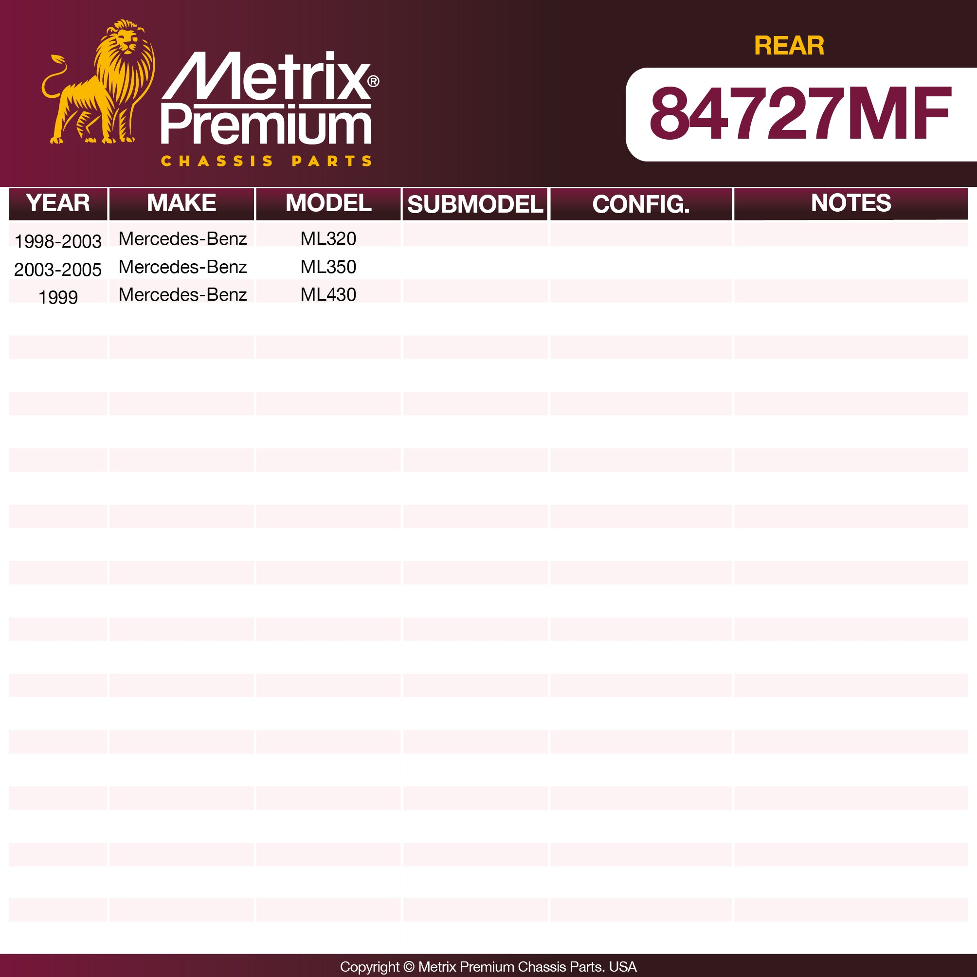 Metrix Premium Chassis Parts Rear Disc Brake Rotor 84727MF aftermarket car parts